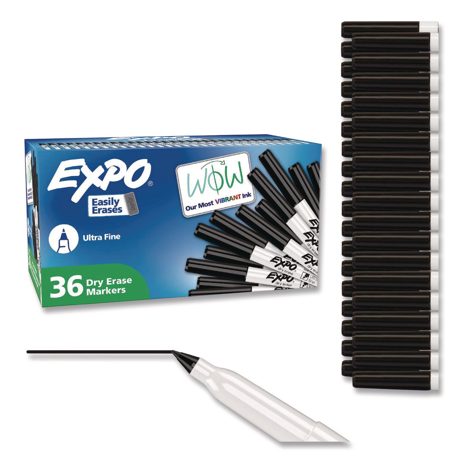 Expo Dry Erase Markers, Ultra Fine Point, Black Ink, Erasable, Low Odor, 36 Pack