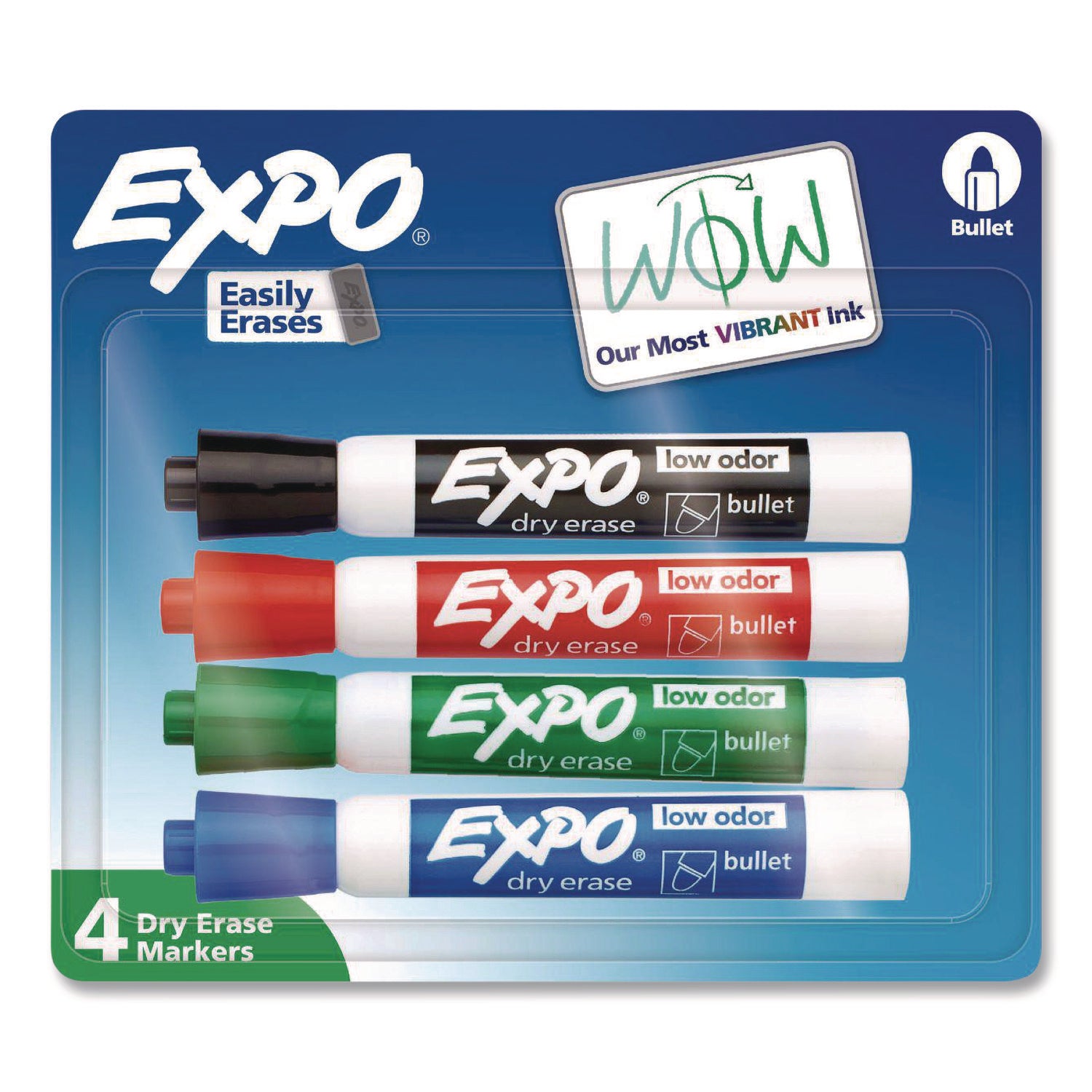 Expo Dry Erase Markers, Chisel Tip, Assorted Colors, Erasable, Low Odor, 4 Pack