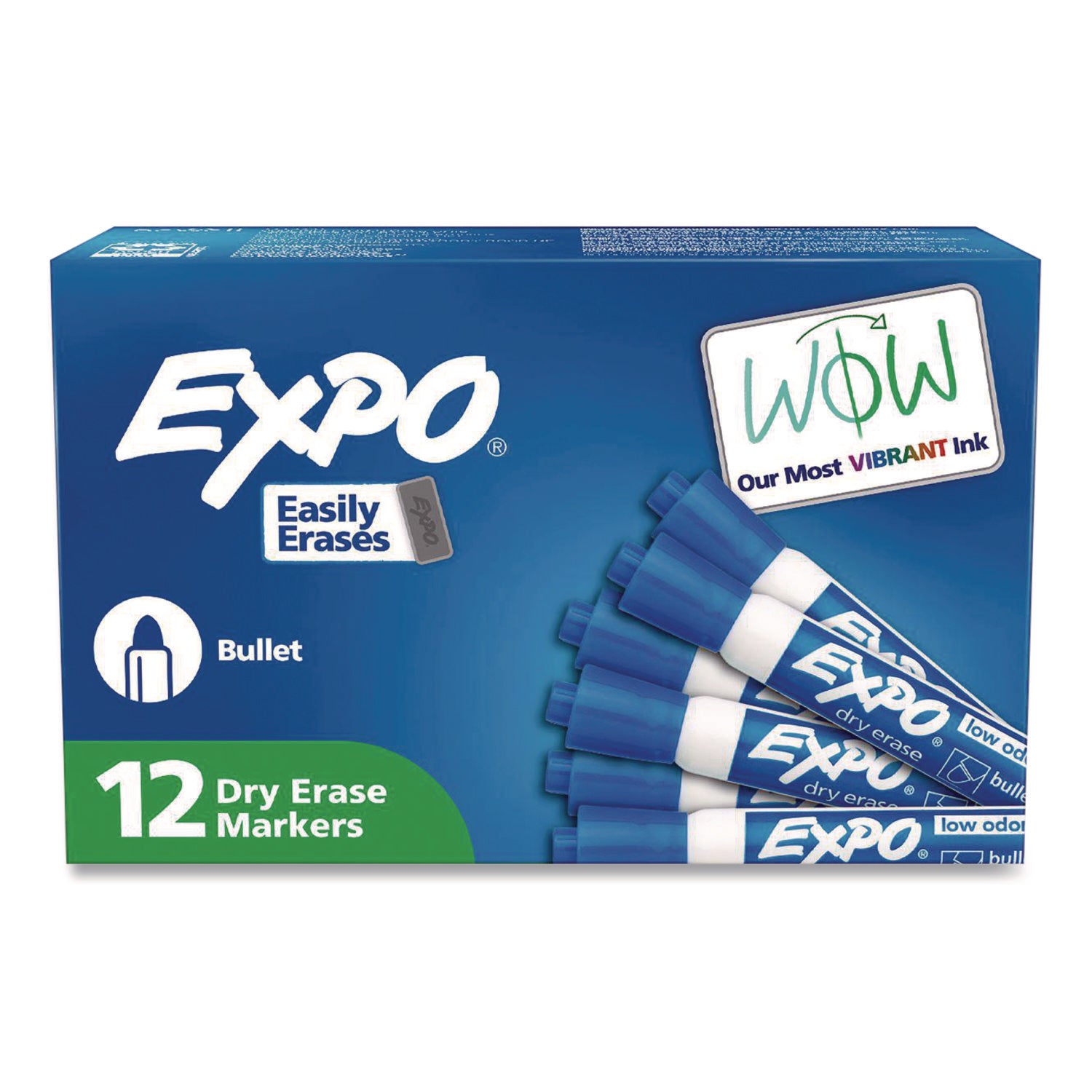 Expo Bold Color Dry-Erase Markers, Bullet Point, Blue Ink, Erasable, Low Odor, 1 Dozen