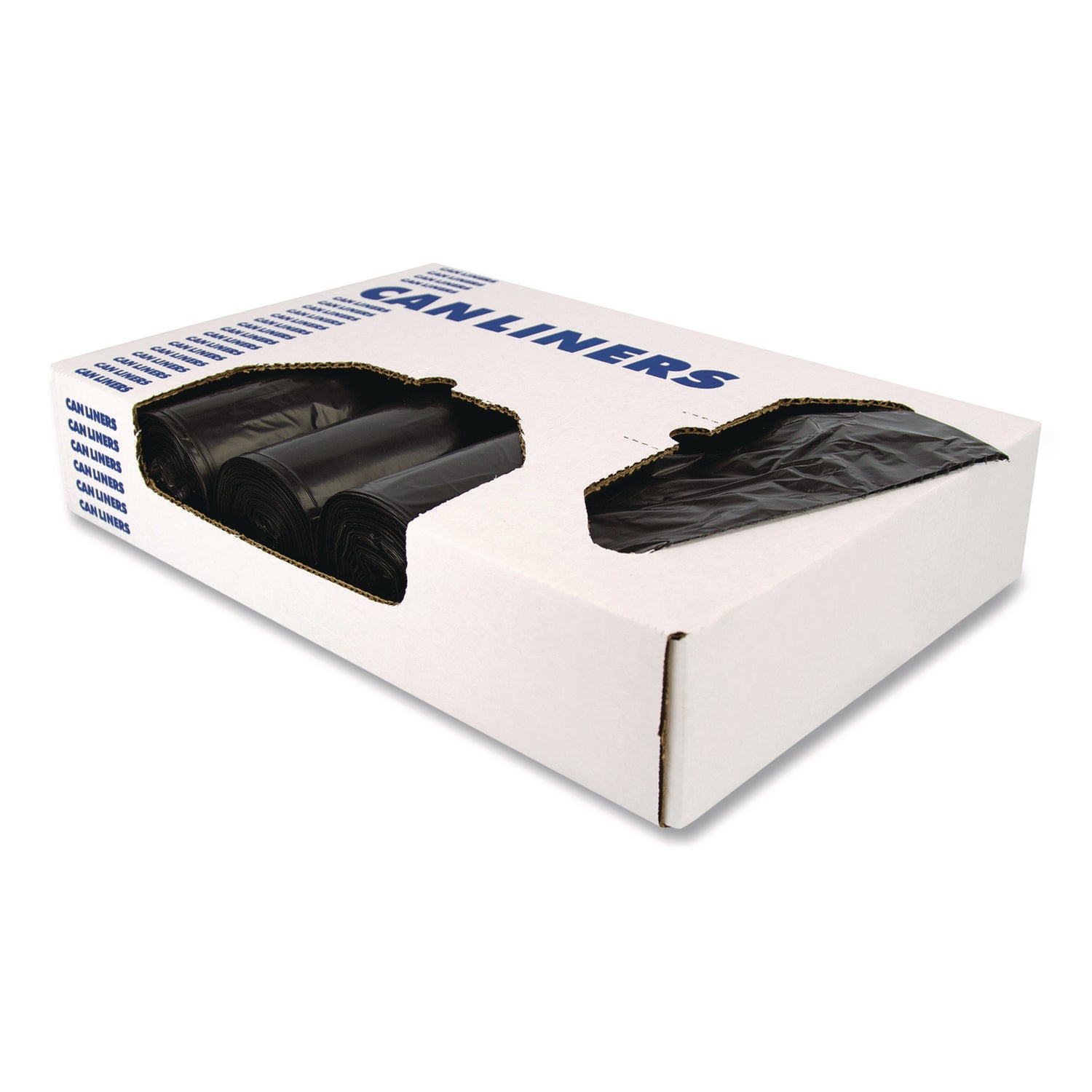 Linear Low-Density Can Liners, 55 gal, 2 mil, 36" x 58", Black, Flat Pack, 100/Carton
