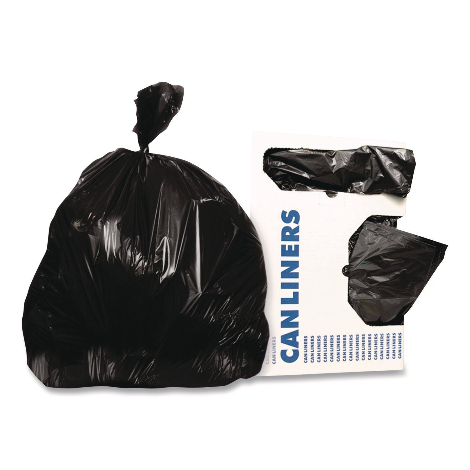 Linear Low-Density Can Liners, 55 gal, 2 mil, 36" x 58", Black, Flat Pack, 100/Carton