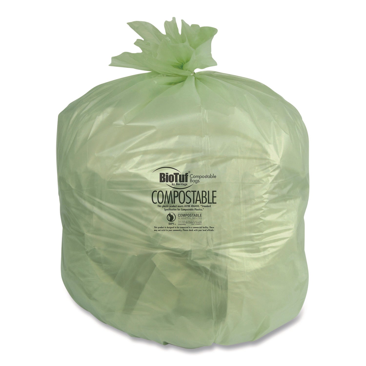 Heritage BioTuf Trash Bag - 64 gal Capacity - 47" Width x 60" Depth x 1 mil (25 Micron) Thickness - Green - Bioplast - Can, Food Waste, Industrial - 1 Carton