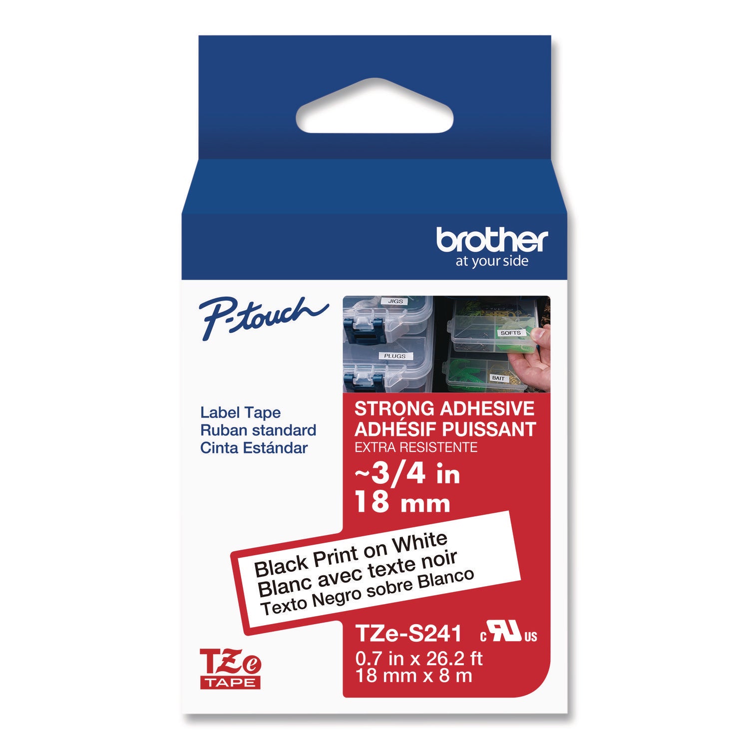 Tze Extra-Strength Adhesive Laminated Labeling Tape, 0.7" X 26.2 Ft, Black On White