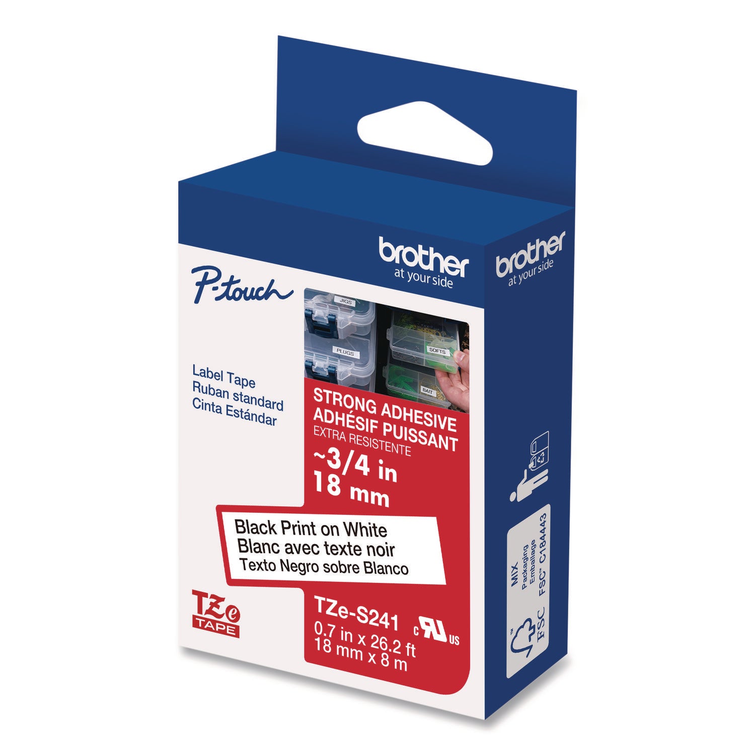 Tze Extra-Strength Adhesive Laminated Labeling Tape, 0.7" X 26.2 Ft, Black On White