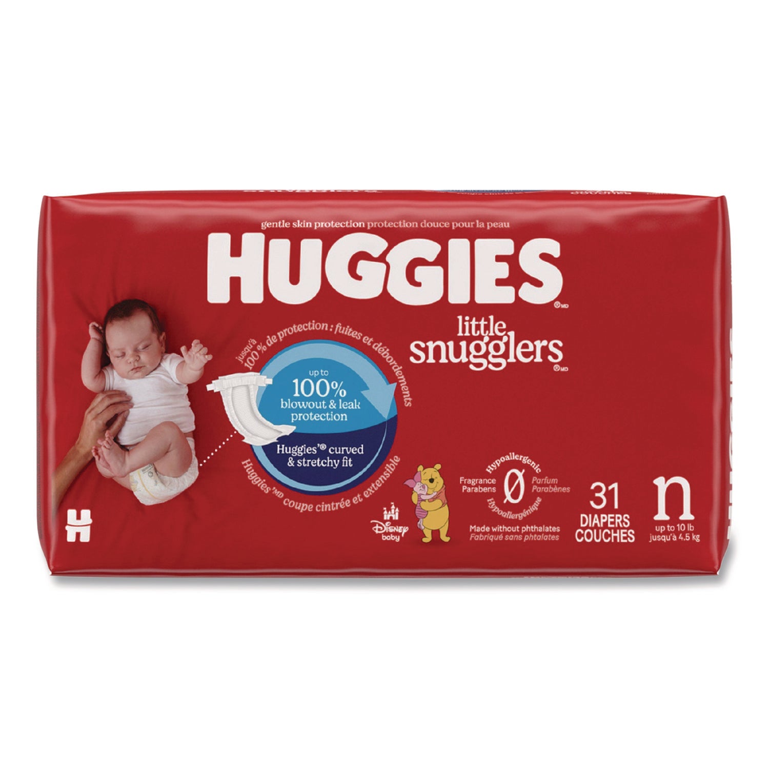Little Snugglers Baby Diapers, Size 0 To Newborn, 1 Lbs To 10 Lbs, Disney Design, 31 Diapers/Pack, 4 Packs/Carton