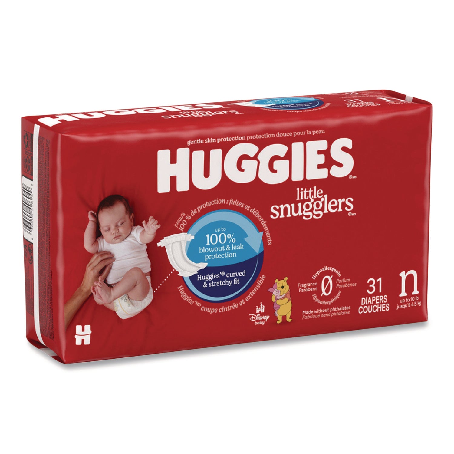 Little Snugglers Baby Diapers, Size 0 To Newborn, 1 Lbs To 10 Lbs, Disney Design, 31 Diapers/Pack, 4 Packs/Carton