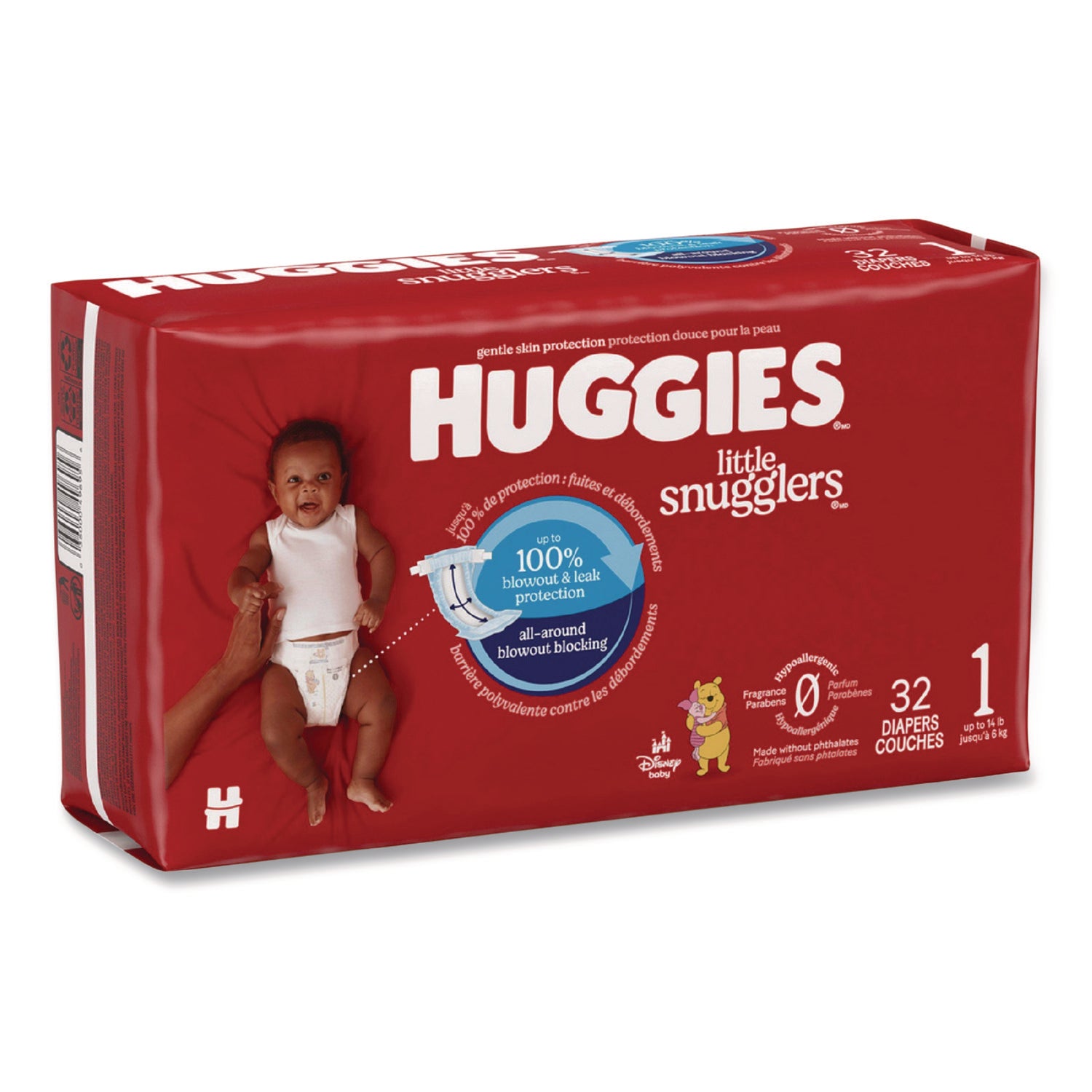 Little Snugglers Baby Diapers, Size 1, 8 Lbs To 14 Lbs, Disney Design, 32 Diapers/Pack, 4 Packs/Carton
