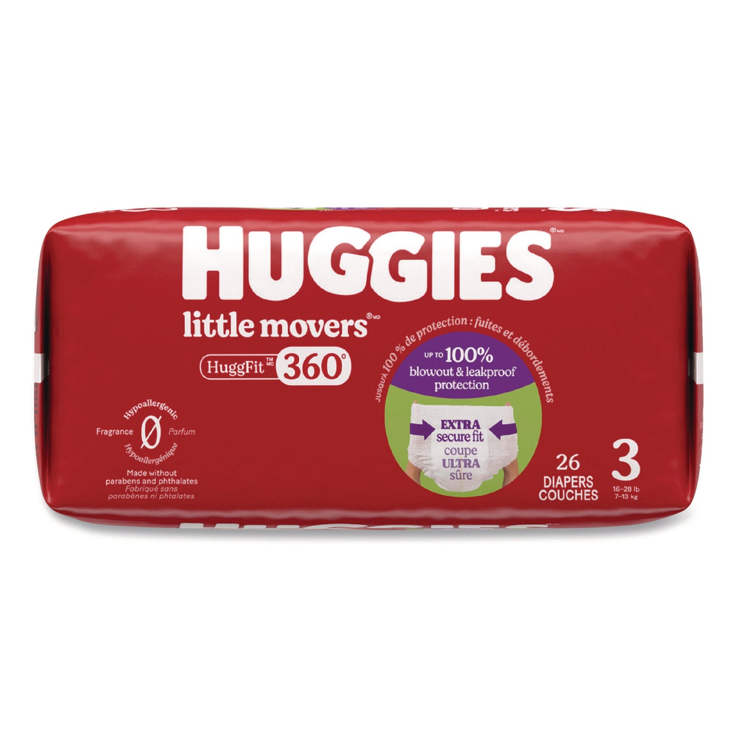 Little Movers Huggfit 360 Degree, Size 3, 16 Lbs To 28 Lbs, Disney Design, 26 Diapers/Pack, 4 Packs/Carton