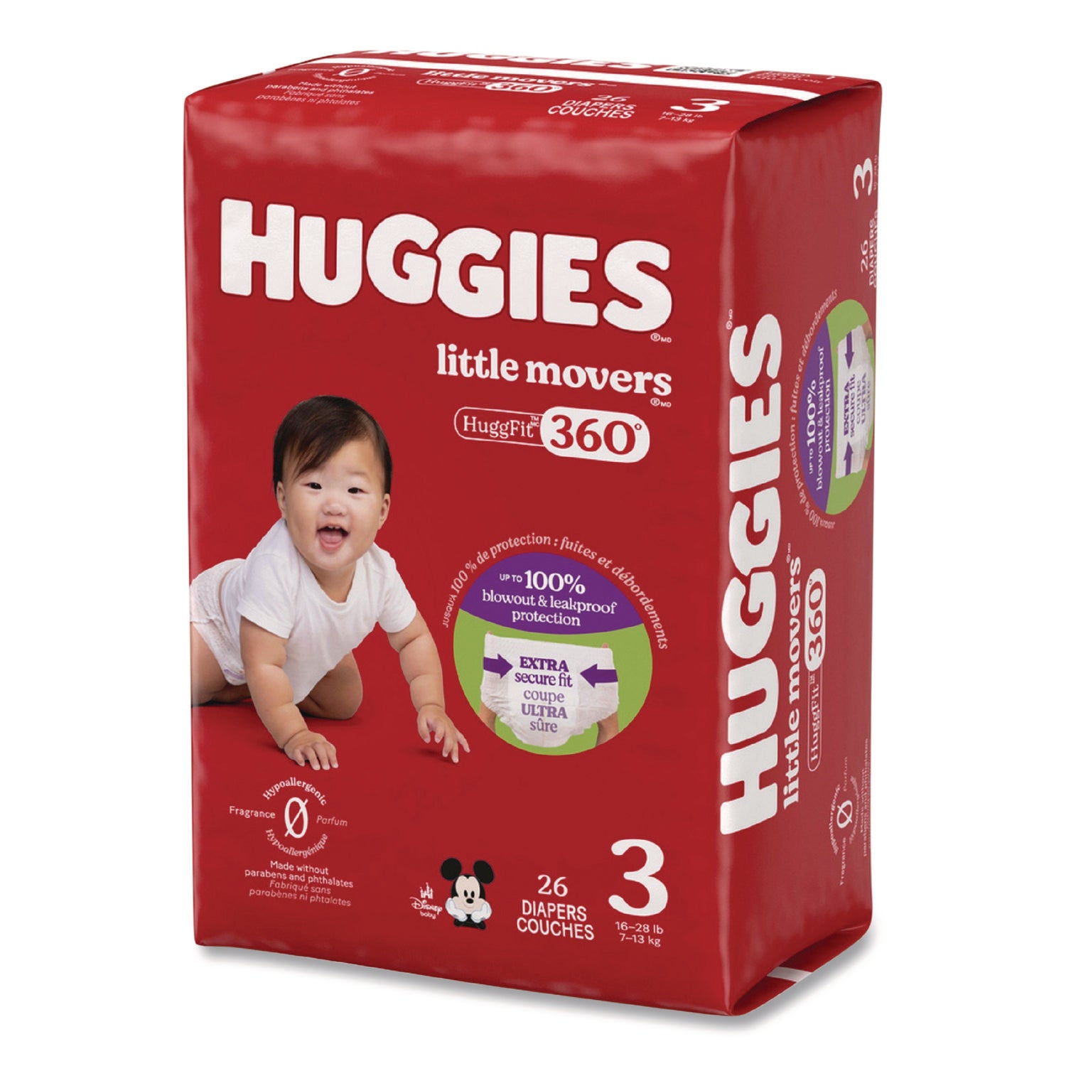 Little Movers Huggfit 360 Degree, Size 3, 16 Lbs To 28 Lbs, Disney Design, 26 Diapers/Pack, 4 Packs/Carton