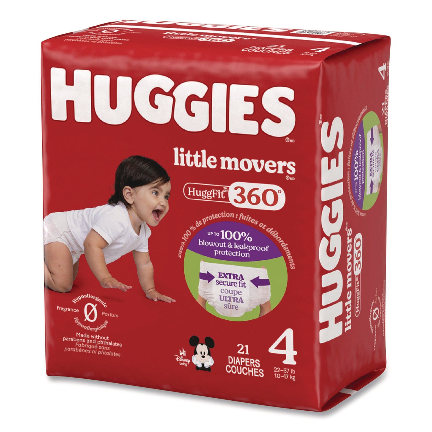 Little Movers Huggfit 360 Degree, Size 4, 22 Lbs To 37 Lbs, Disney Design, 21 Diapers/Pack, 4 Packs/Carton