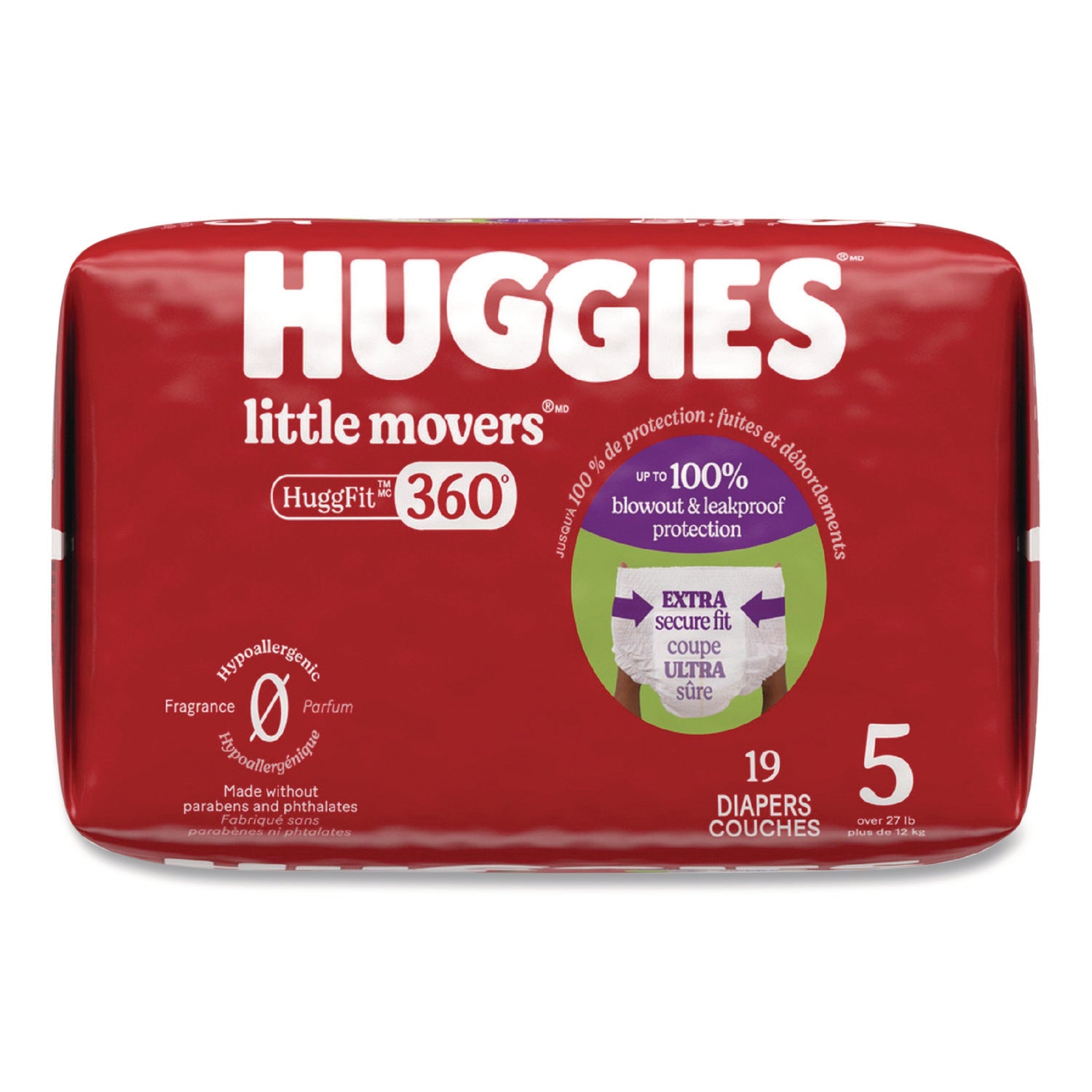 Little Movers Huggfit 360 Degree, Size 5, Over 27 Lbs, Disney Design, 19 Diapers/Pack, 4 Packs/Carton