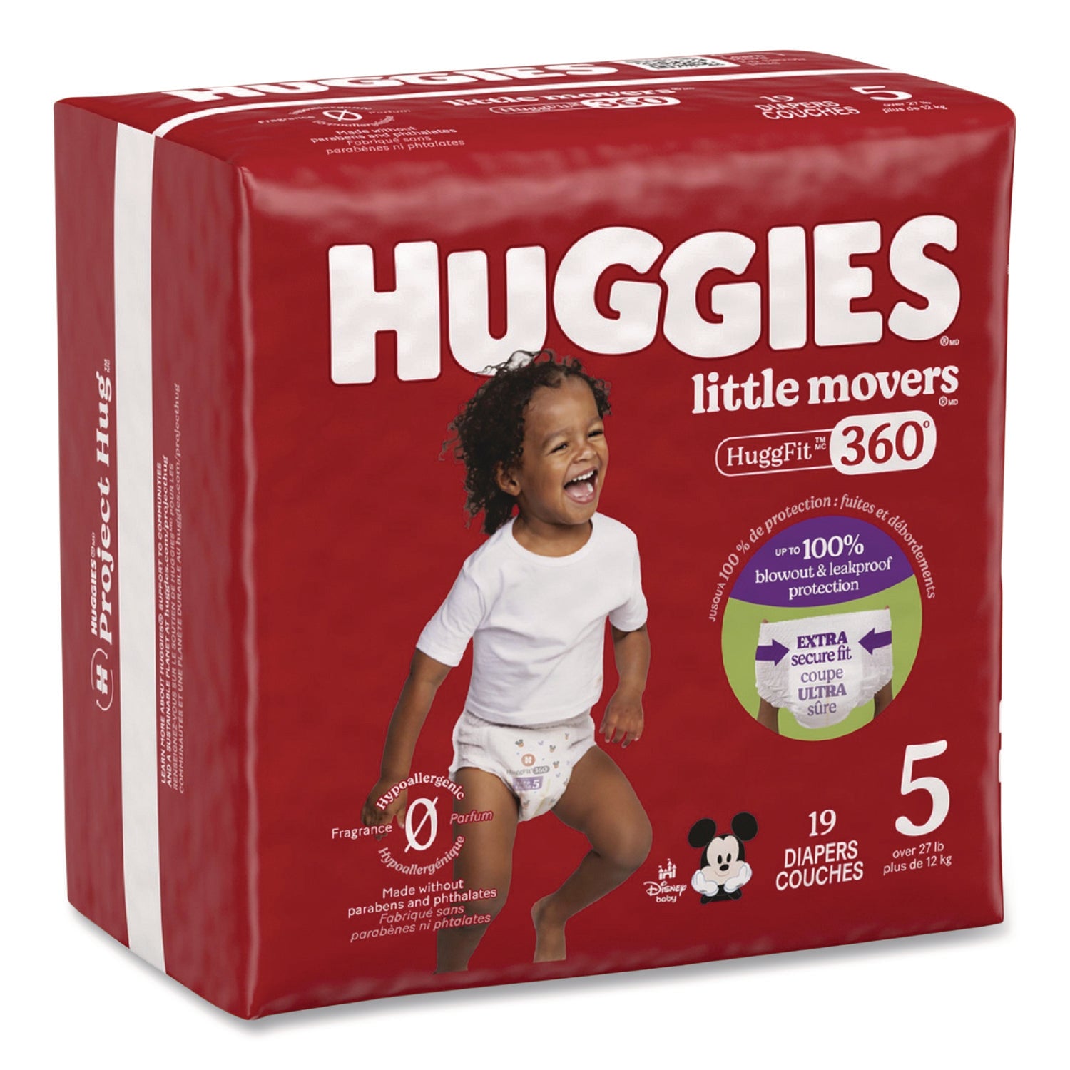 Little Movers Huggfit 360 Degree, Size 5, Over 27 Lbs, Disney Design, 19 Diapers/Pack, 4 Packs/Carton