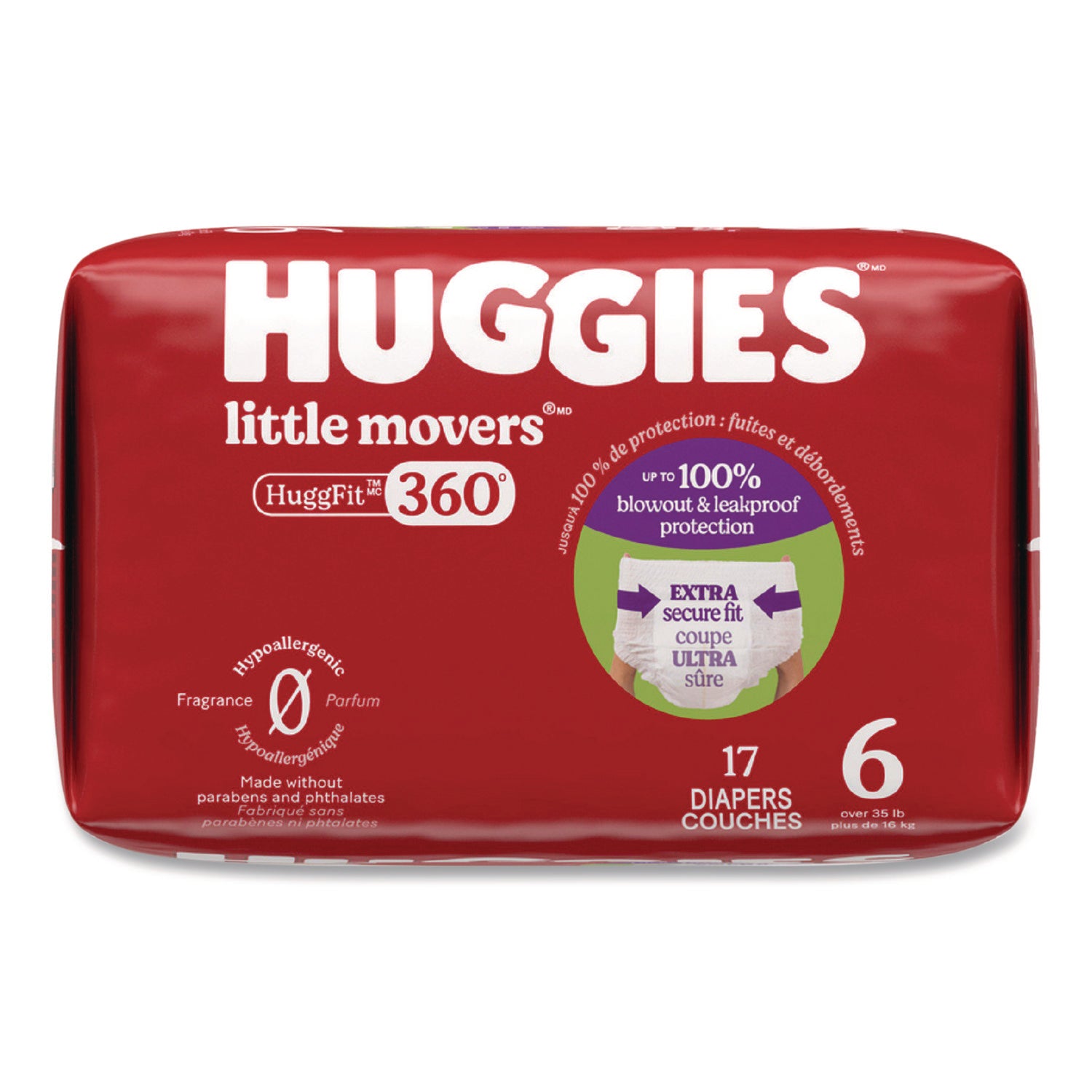 Little Movers Huggfit 360 Degree, Size 6, Over 35 Lbs, Disney Design, 17 Diapers/Pack, 4 Packs/Carton