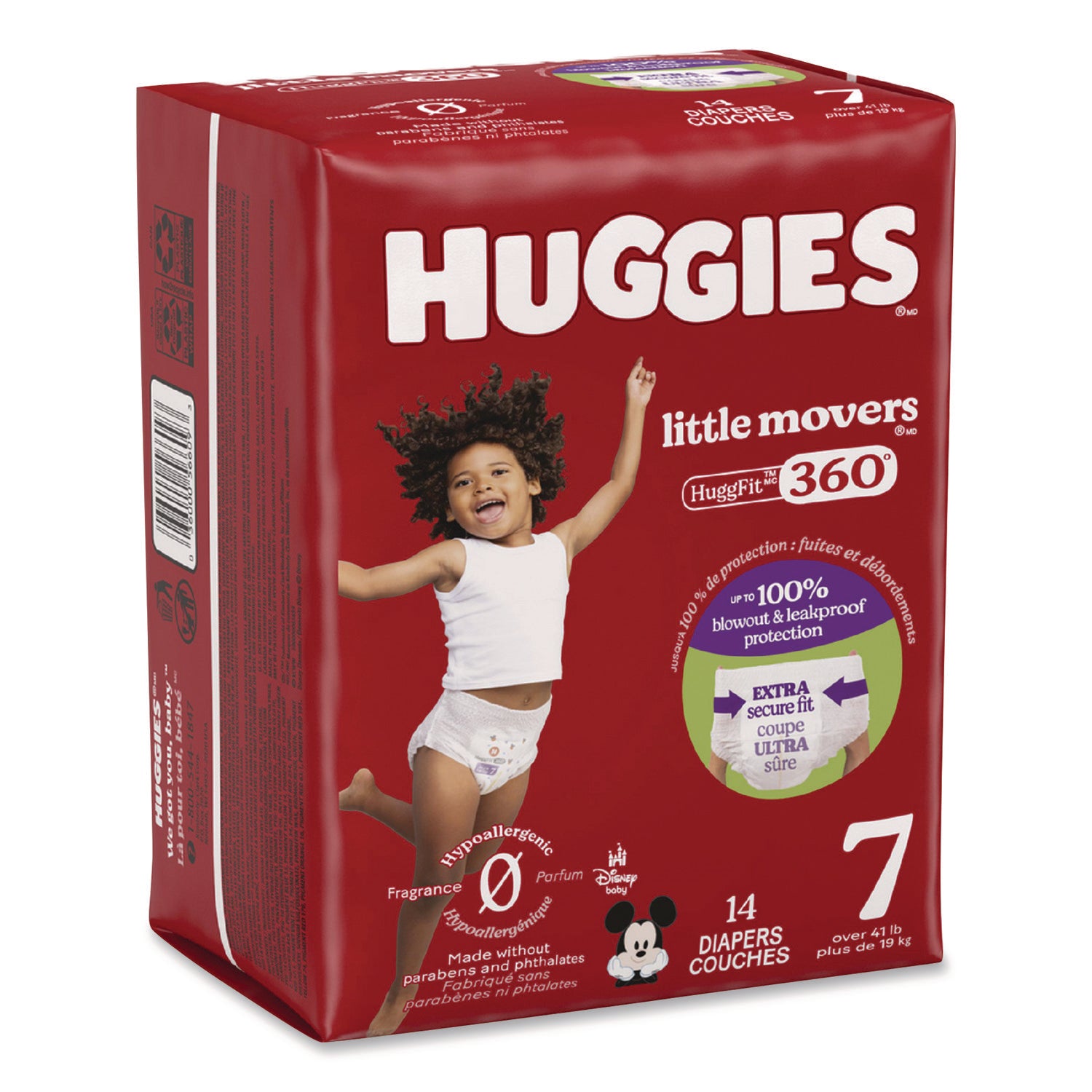 Little Movers Huggfit 360 Degree, Size 7, Over 41 Lbs, Disney Design, 14 Diapers/Pack, 4 Packs/Carton