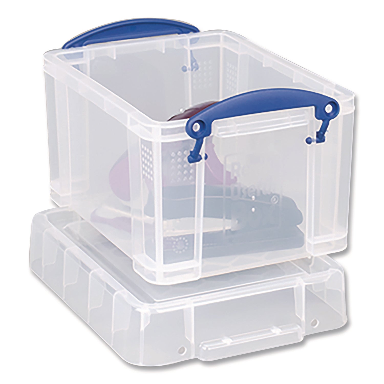 Snap-Lid Storage Bin, 0.79 Gal, 7.06" X 9.62" X 6.25", Clear/blue