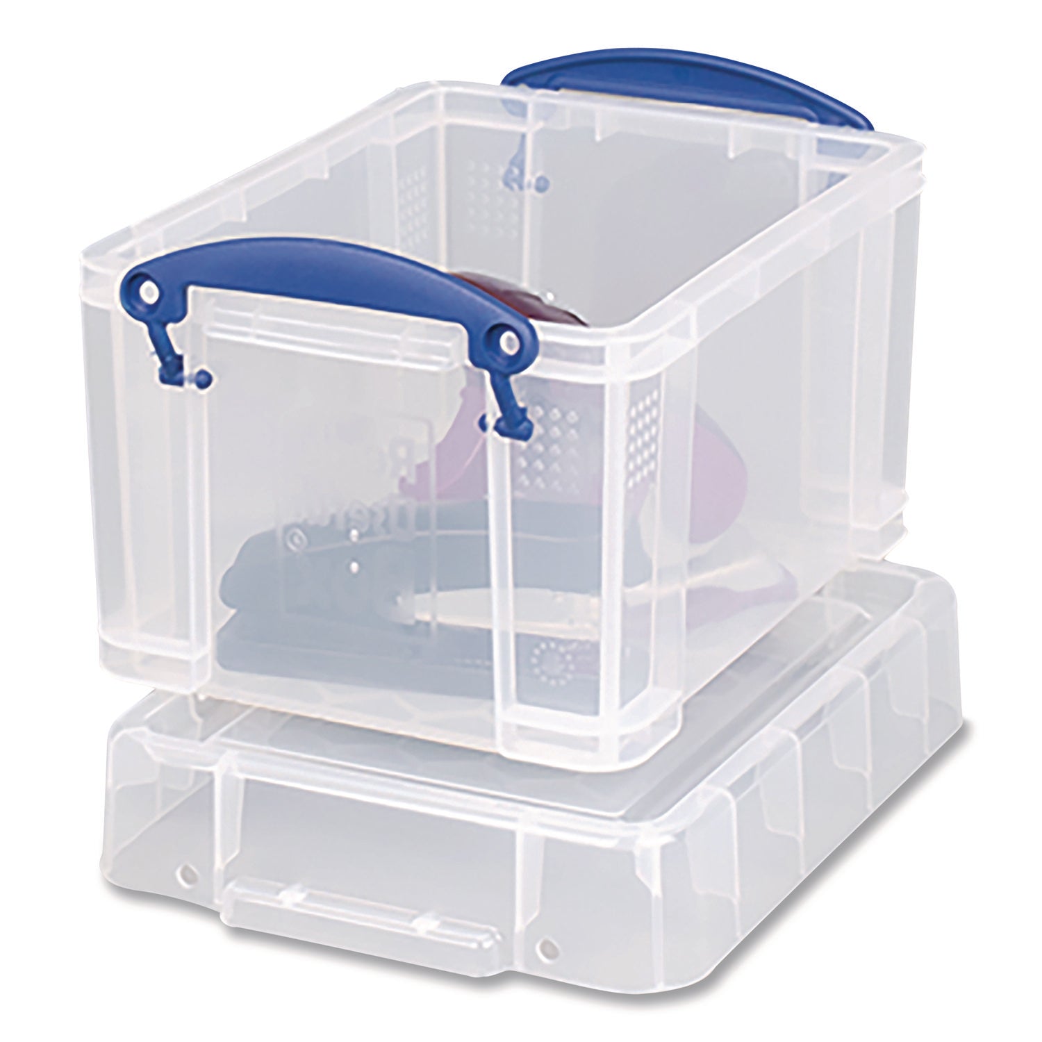 Snap-Lid Storage Bin, 0.79 Gal, 7.06" X 9.62" X 6.25", Clear/blue