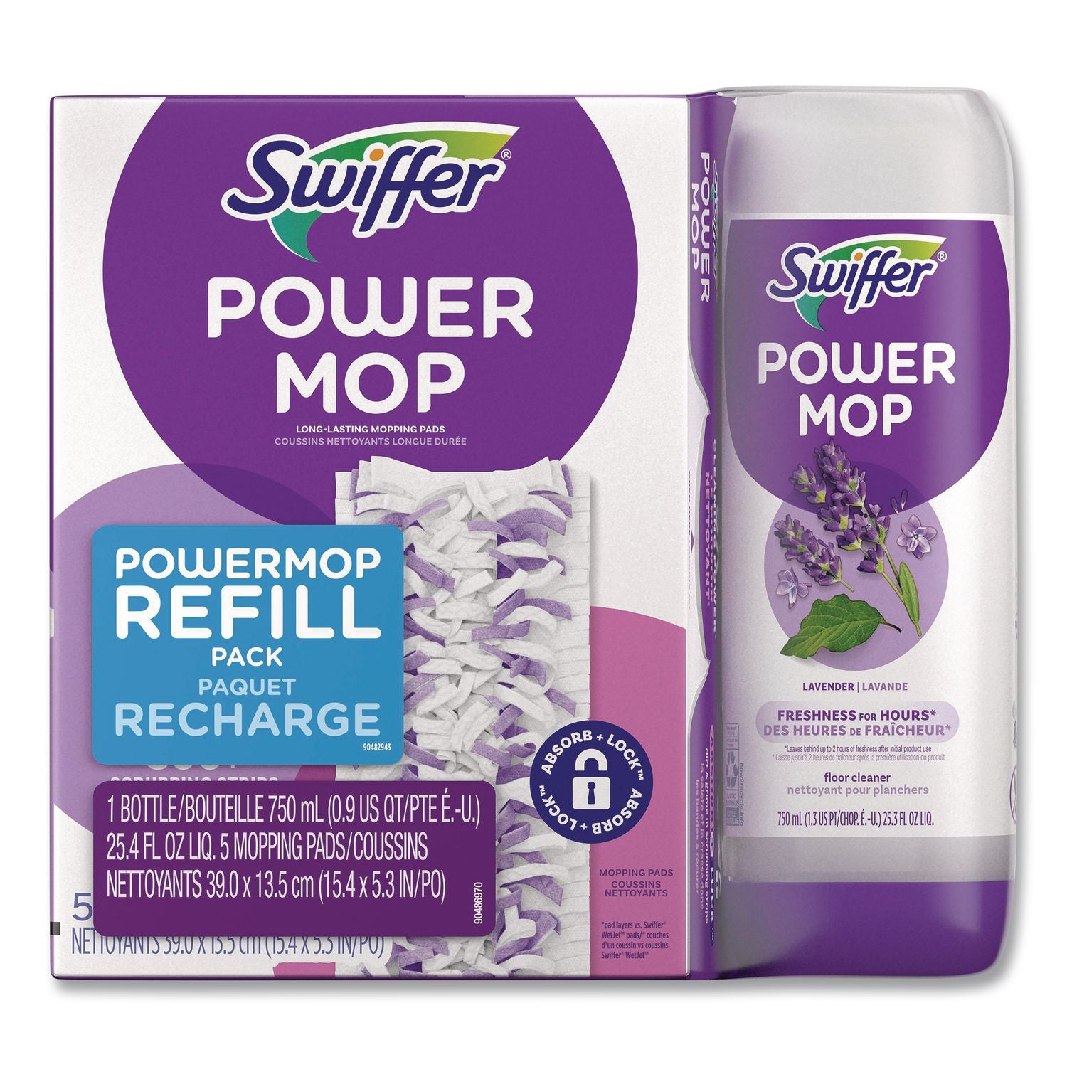 Swiffer PowerMop Refill Pack, Purple, 1 Kit (Includes Five Mopping Pad Refills and Floor Cleaning Solution)