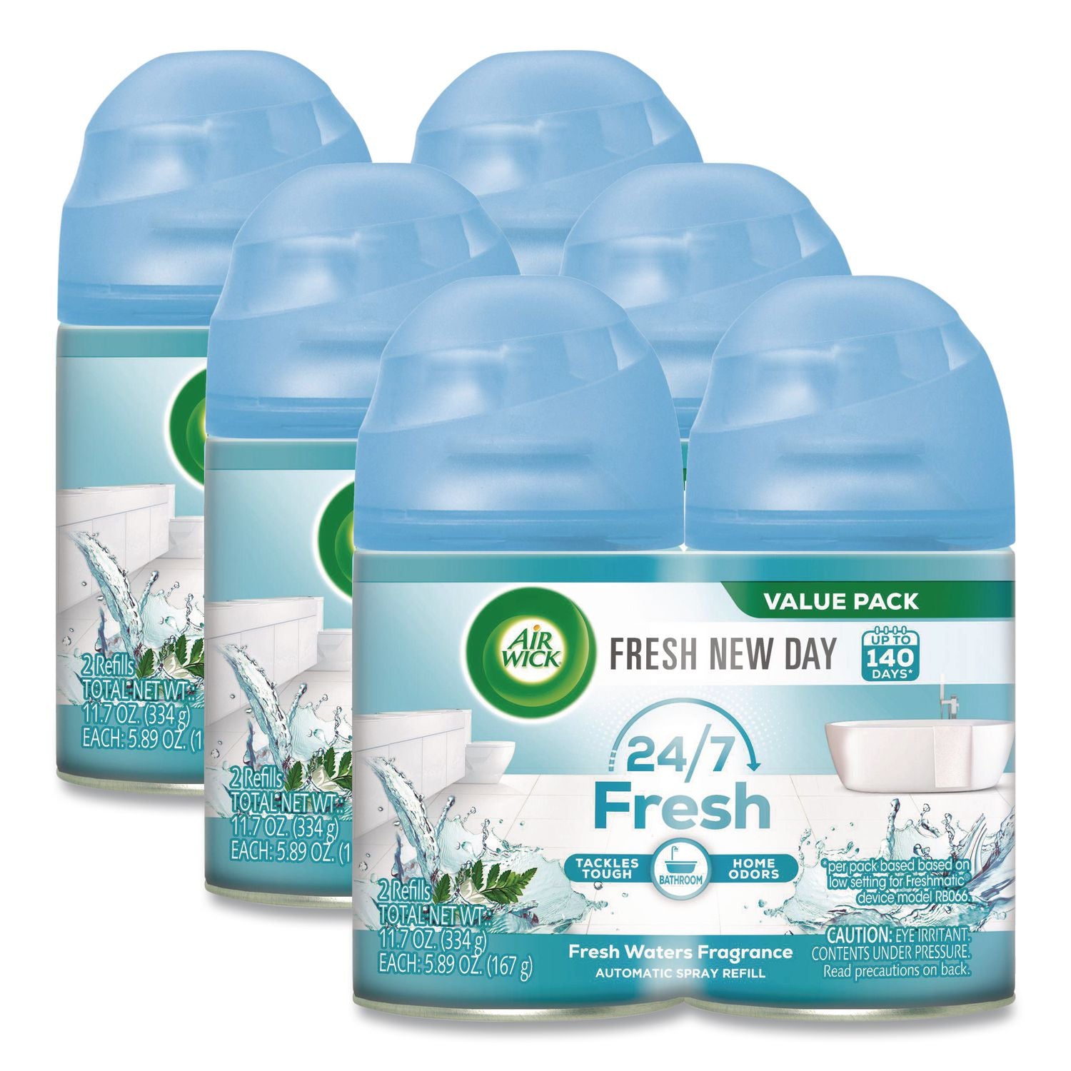 Air Wick Freshmatic Air Freshener Spray Refill - Aerosol - 5.90 oz - Fresh Waters - 60 Day - Odor Neutralizer - 2 Pack - 3 / Carton