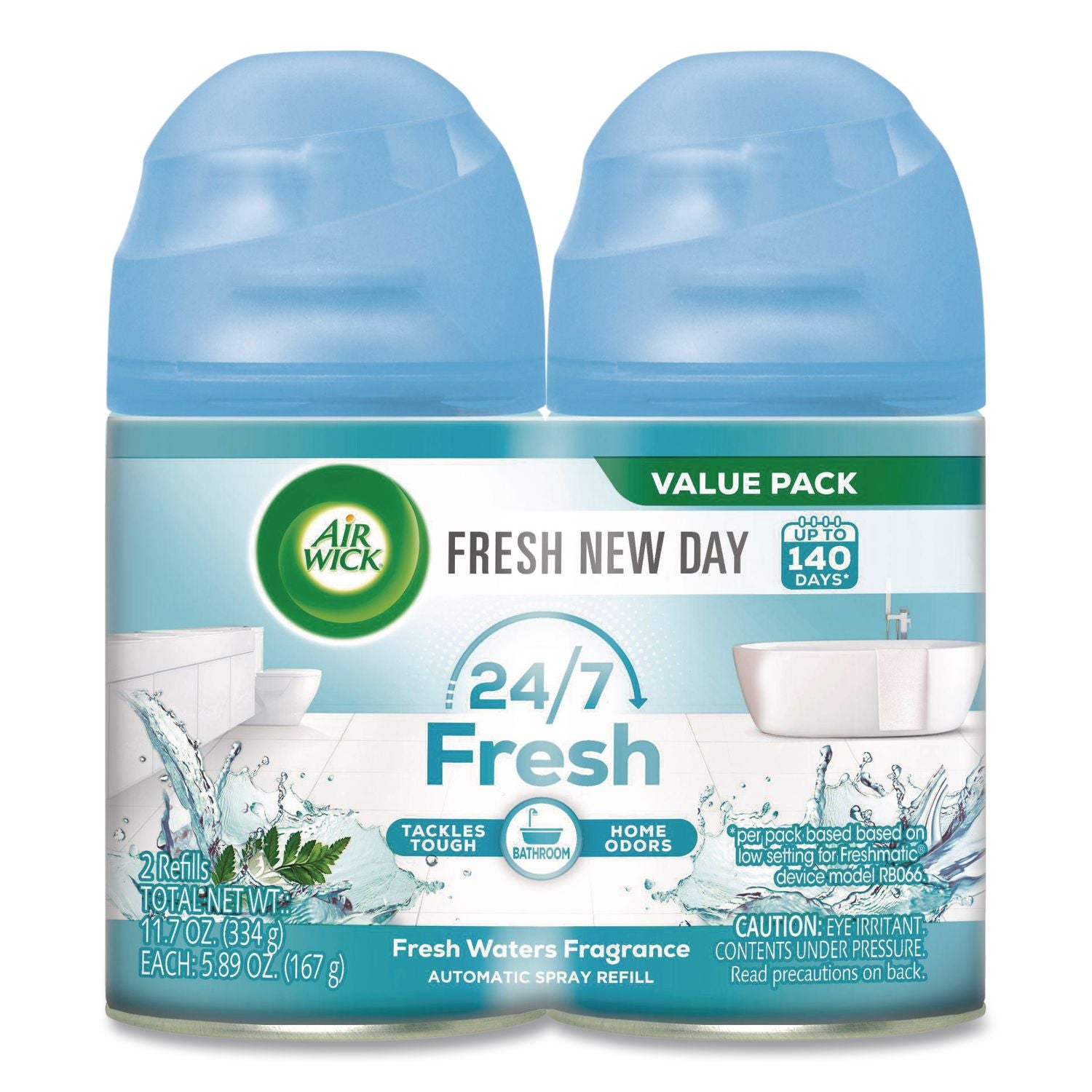 Air Wick Freshmatic Air Freshener Spray Refill - Aerosol - 5.90 oz - Fresh Waters - 60 Day - Odor Neutralizer - 2 Pack - 3 / Carton