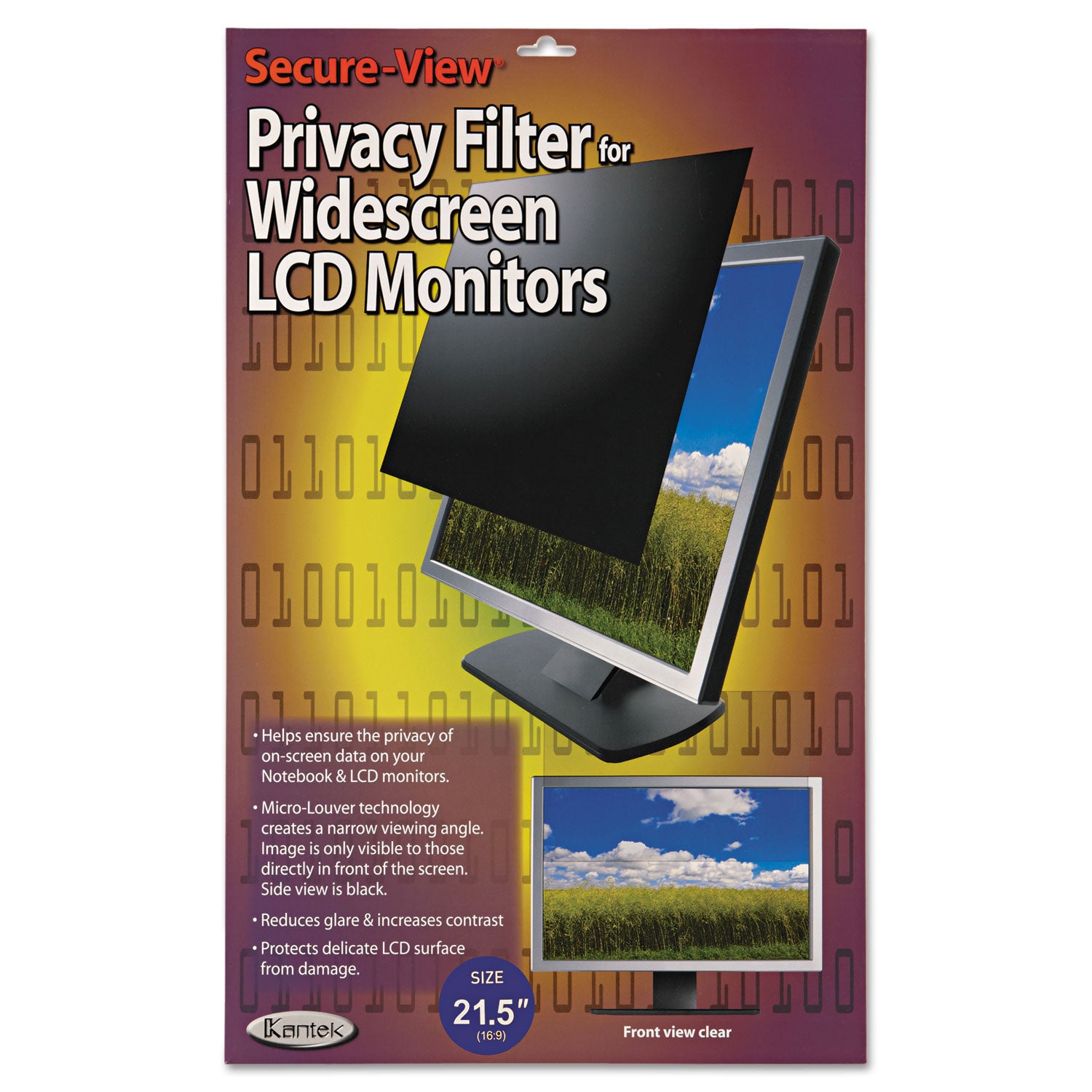 Kantek Secure-View Widescreen Blackout Privacy Filter Black - For 21.5" WidescreenMonitor, Notebook - 16:10 - PET (Film) - Anti-glare - 1 Each
