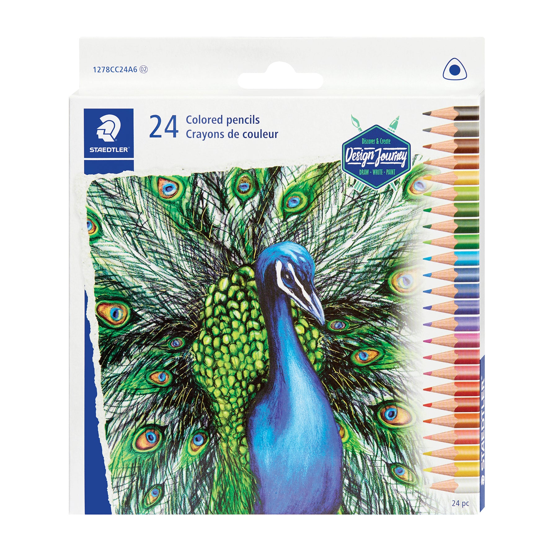 Triangular colored pencils, 24 colors