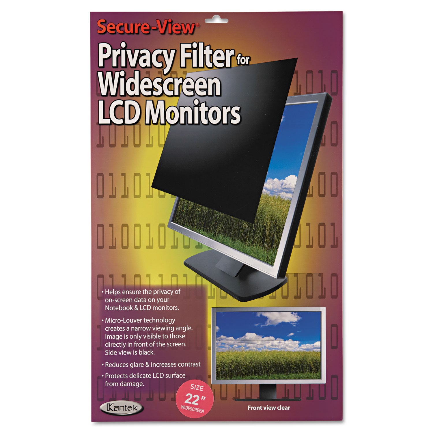Kantek Secure-View Widescreen Blackout Privacy Filter Black - For 22" WidescreenNotebook - 16:10 - PET (Film) - Anti-glare - 1 Each