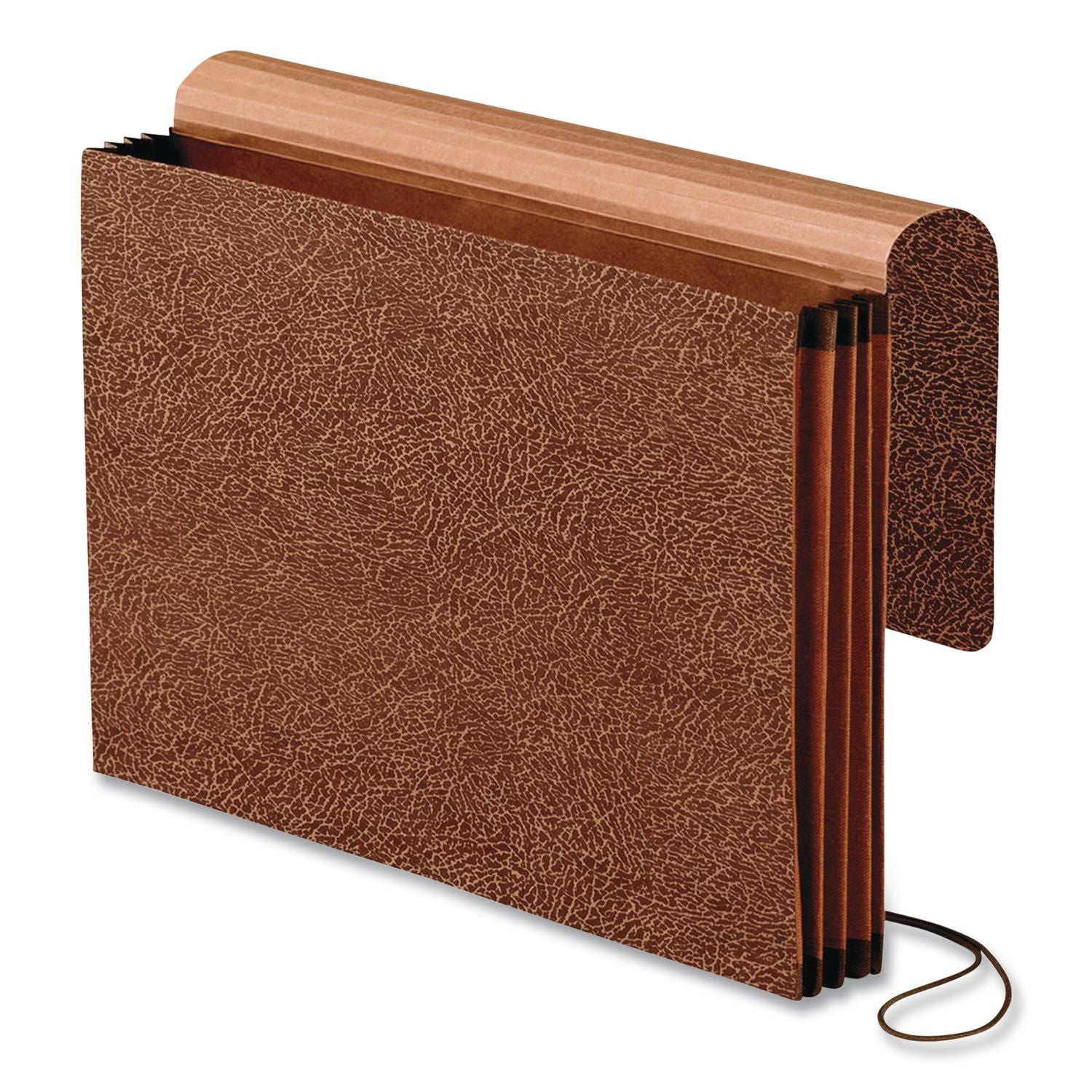 Premium Reinforced Expanding Wallet, 3.5" Expansion, 1 Section, Elastic Cord Closure, Legal Size, Red Fiber, 5/Box