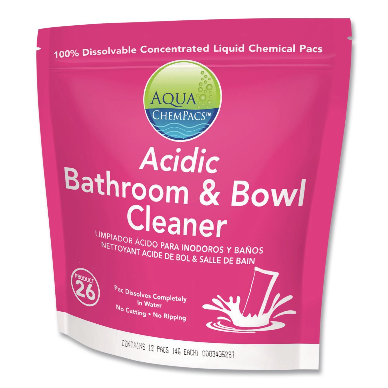Aqua Chempacs Acidic Bathroom And Bowl Cleaner, Lavender Scent, 4 G Packets, 12 Chempacs/Bag With 1 Qt Spray Bottle