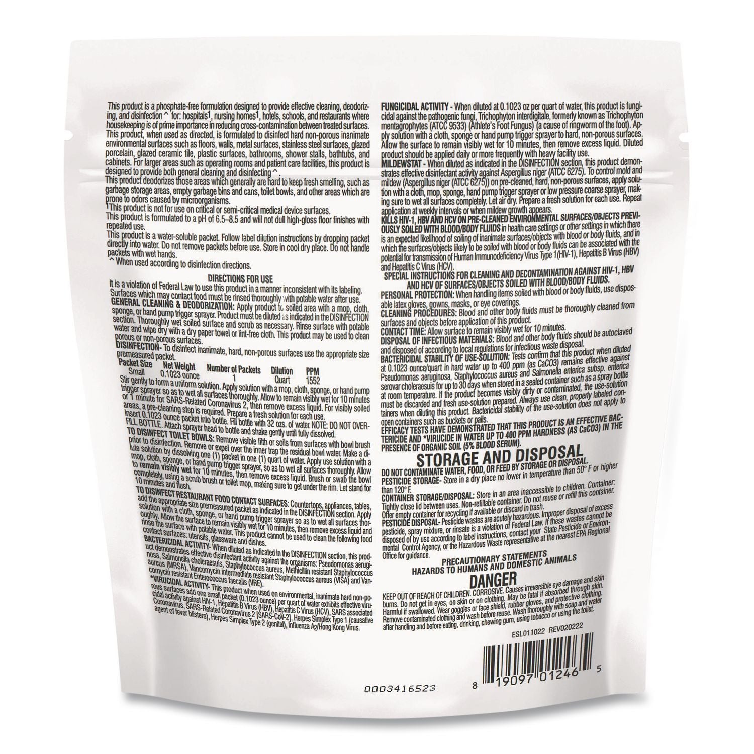 Disinfectant Cleaner, Marine Scent, 2.9 G Packets, 12 Packets/Bag With 1 Qt Spray Bottle