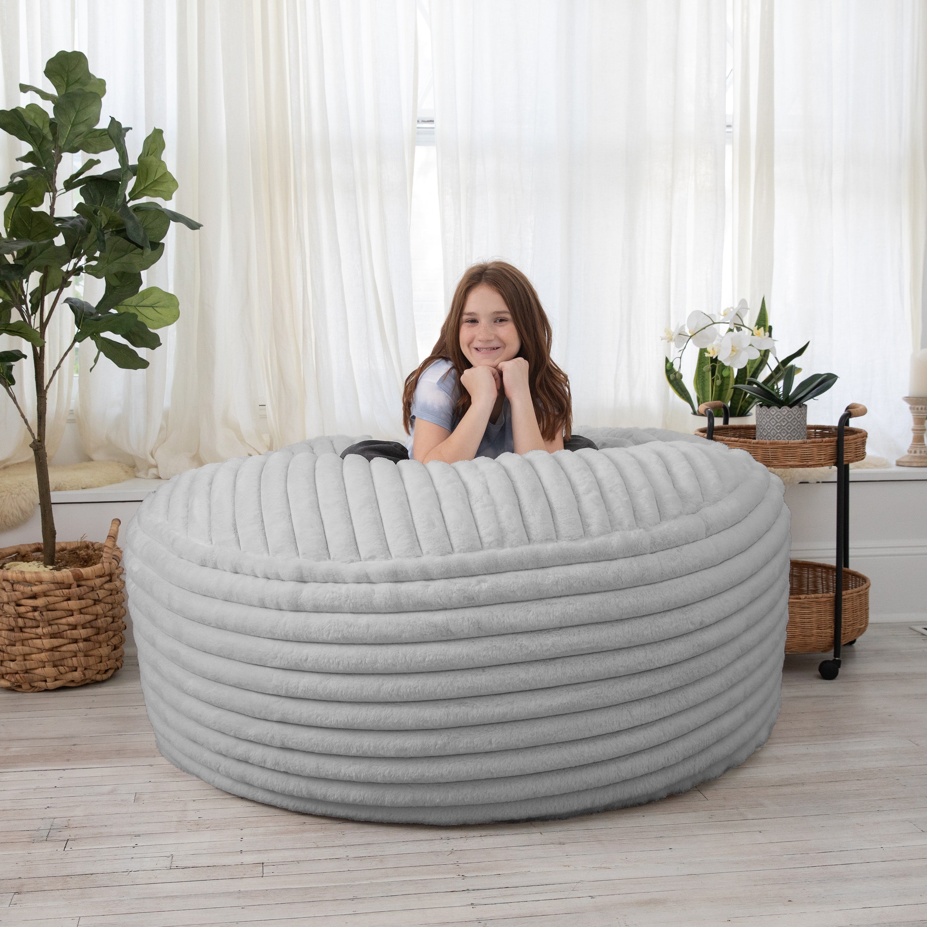 Jaxx 5 Foot Saxx Bean Bag Chair for Adults - Luxe Faux Fur, Mondo Grey