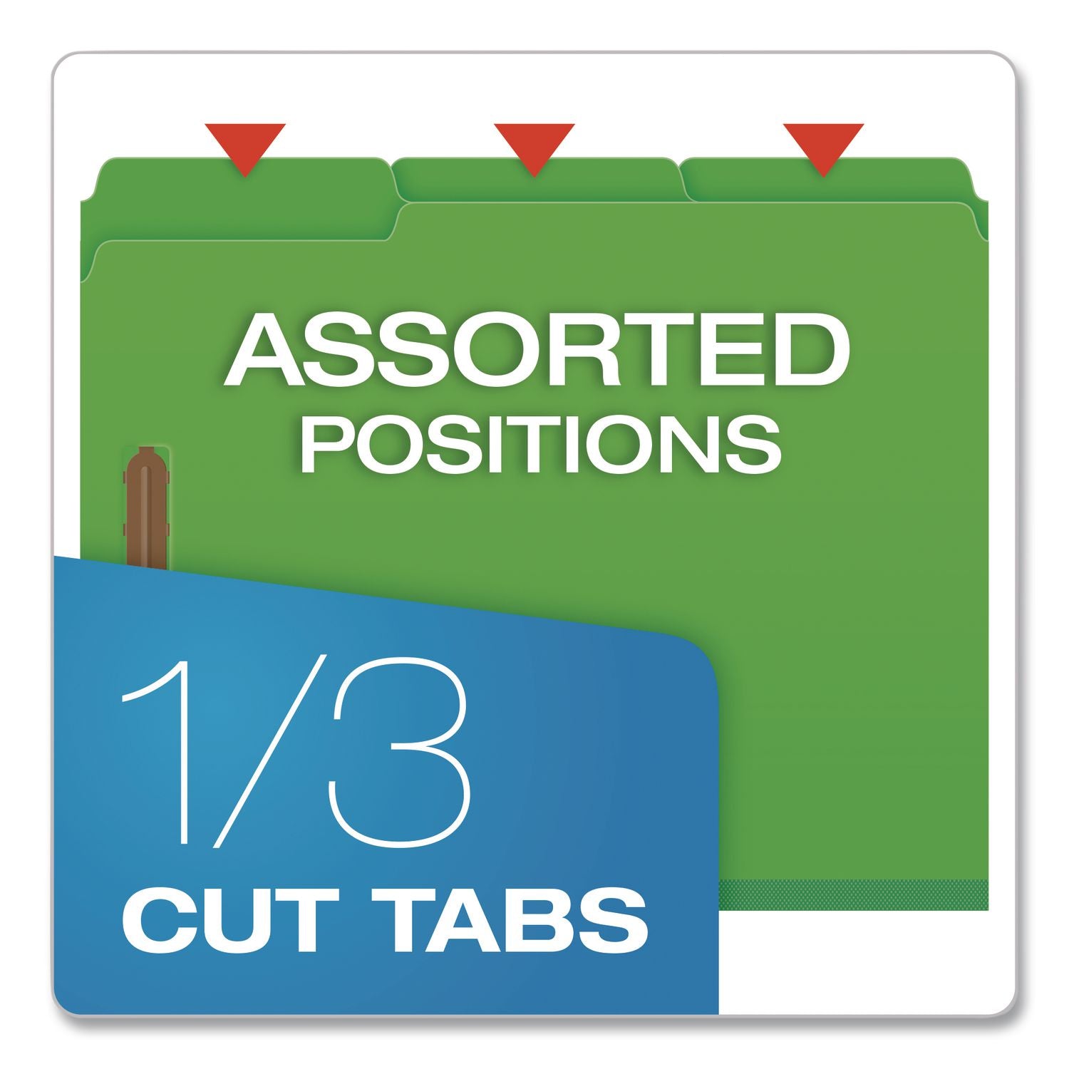 Top Tab Fastener Folder, 1/3-Cut Tab: Assorted, Expands 2", 2 Fasteners, Letter Size, Green, 25/Box