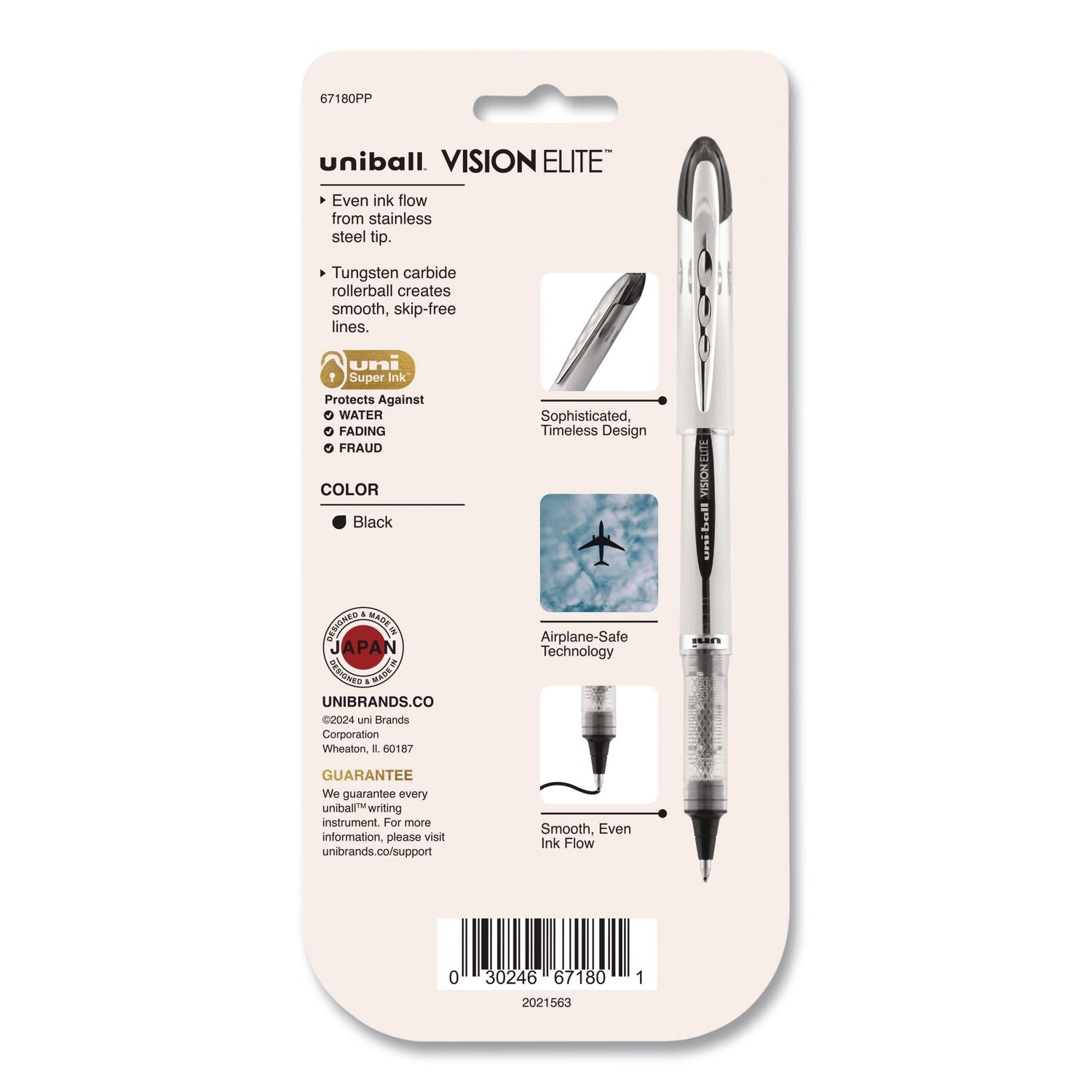 VISION ELITE Rollerball Pen, Stick, Bold 0.8 Mm, Black Ink, White/Black/Clear Barrel, 4/Pack