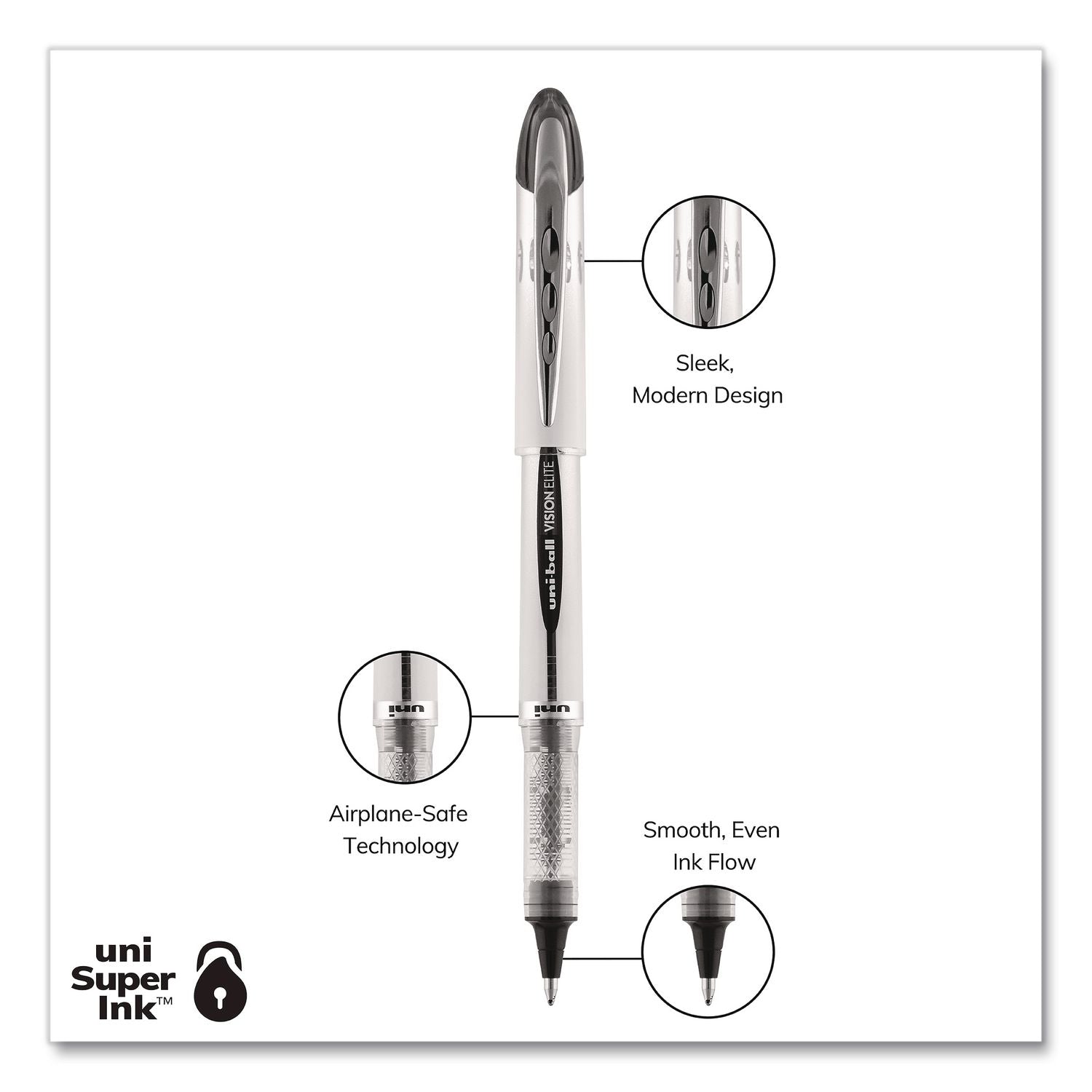 VISION ELITE Rollerball Pen, Stick, Bold 0.8 Mm, Black Ink, White/Black/Clear Barrel, 4/Pack