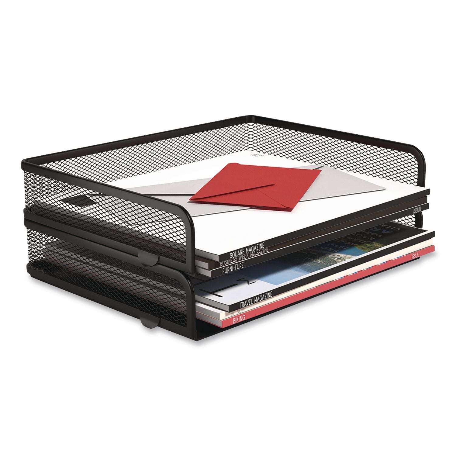 Wire Mesh Stackable Letter Tray, 1 Section, Letter Size, 13.39 X 10.43 X 2.95, Matte Black, 2/Pack