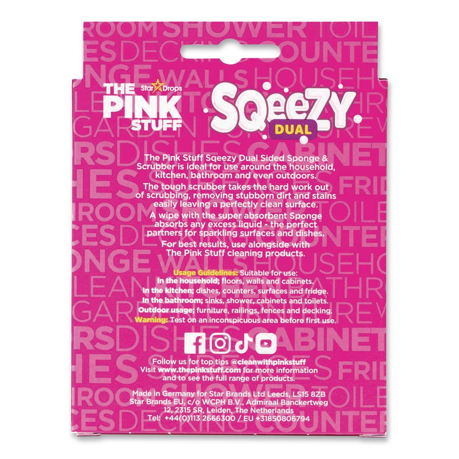 Sqeezy Dual-Sided Sponge And Scrubber, 4" X 5.3", 3.8" Thick, Pink/Ivory, 12/Carton