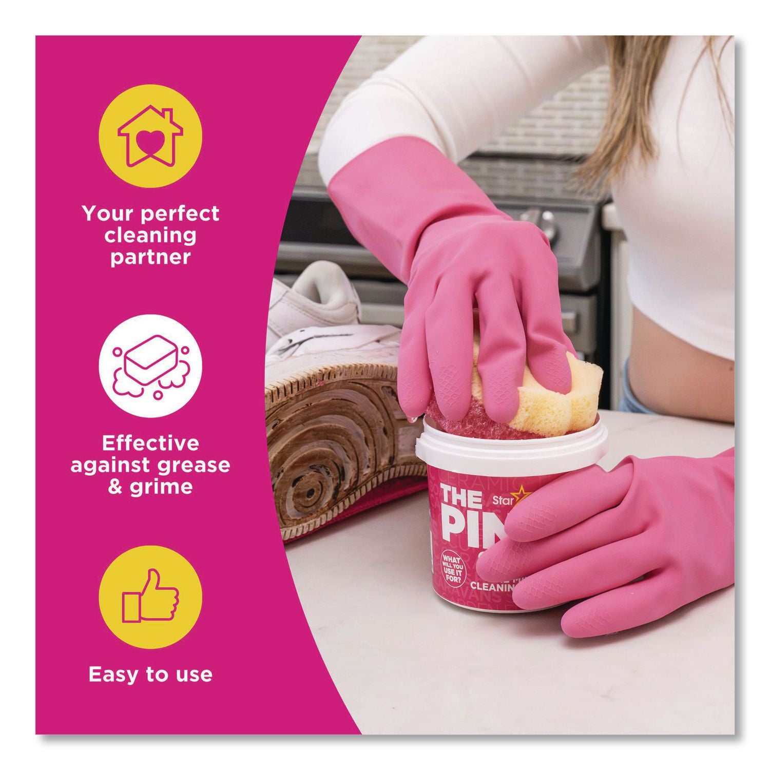Sqeezy Dual-Sided Sponge And Scrubber, 4" X 5.3", 3.8" Thick, Pink/Ivory, 12/Carton