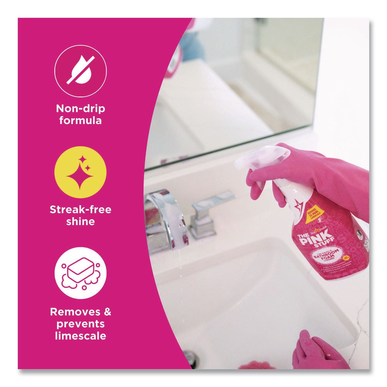 Miracle Bathroom Foam Cleaner, Fruity Scent, 25.4 Oz Trigger Spray Bottle, 4/Carton