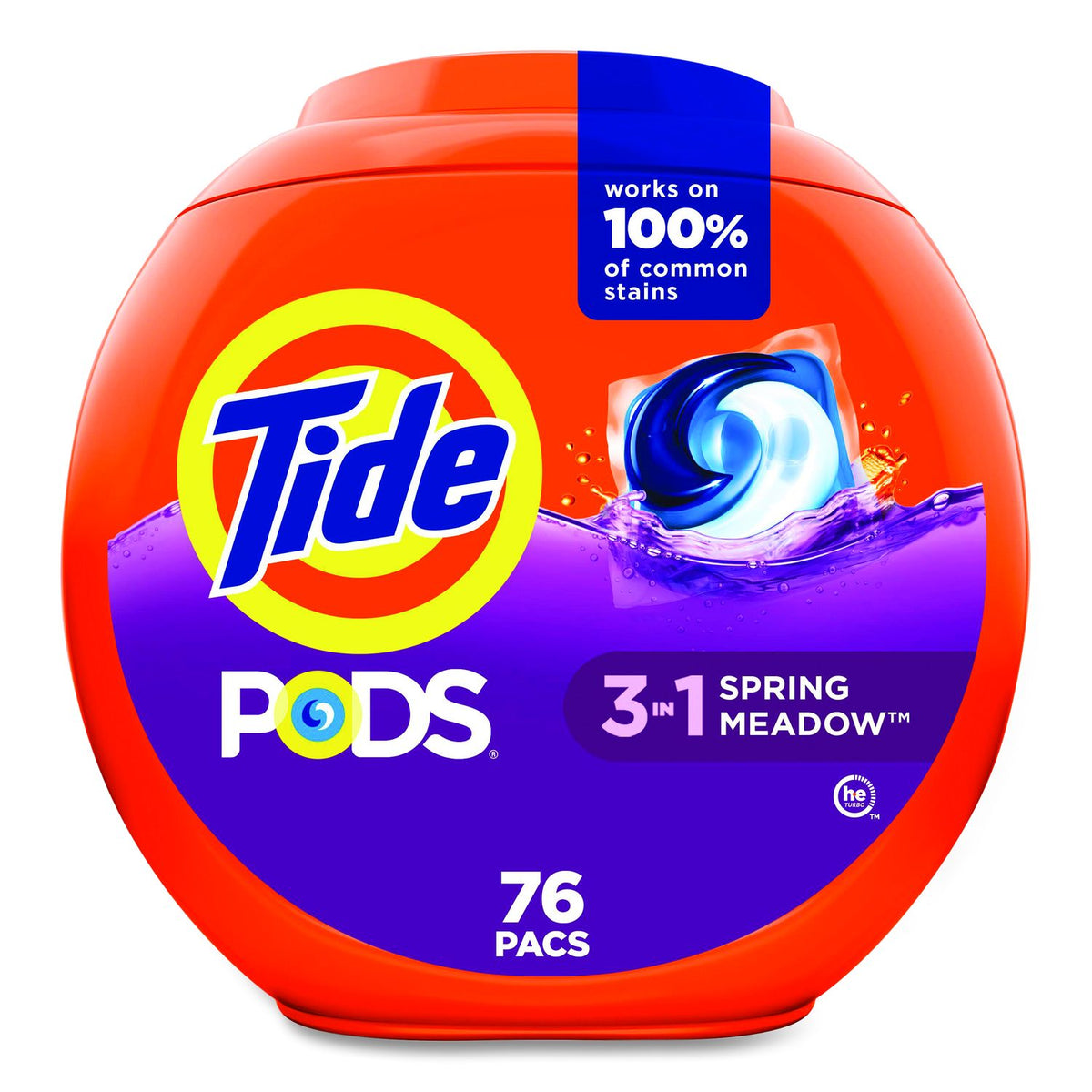 PODS Laundry Detergent, HE Compatible, Spring Meadow, 57 Oz Tub, 76 Pacs/Tub
