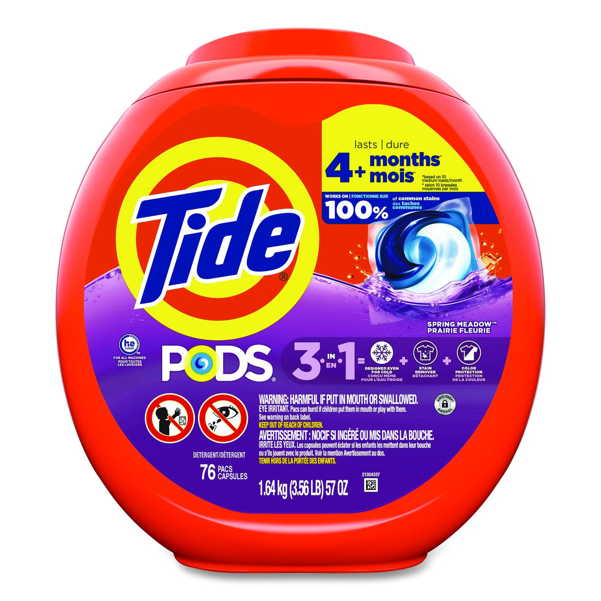 PODS Laundry Detergent, HE Compatible, Spring Meadow, 57 Oz Tub, 76 Pacs/Tub