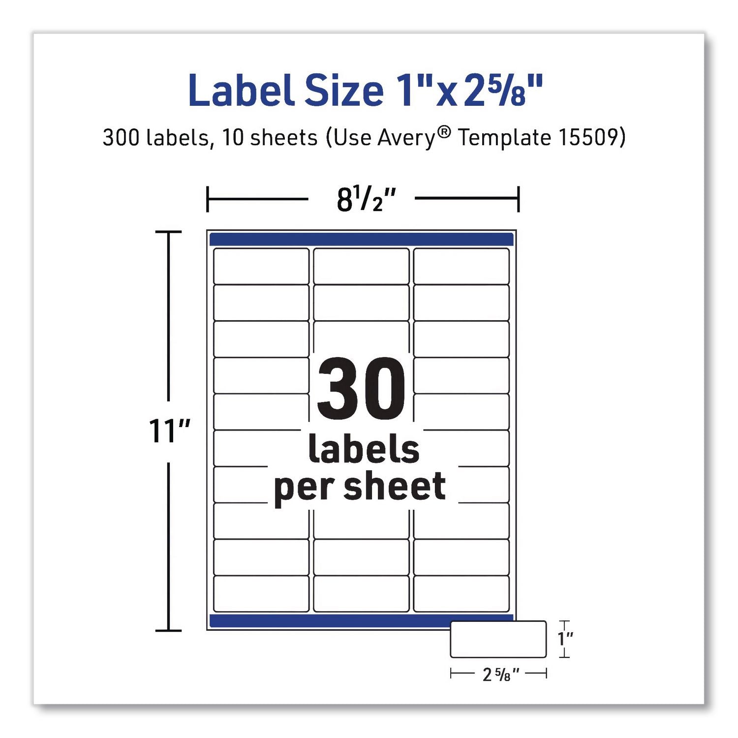 Waterproof Film Address Labels With Sure Feed Technology, Laser, 1 X 2.63, White, 30/Sheet, 10 Sheets/Pack