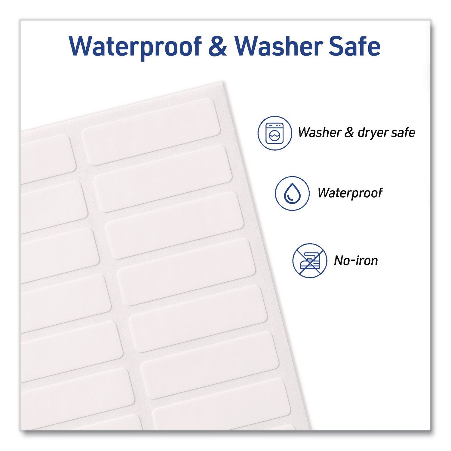 No-Iron Fabric Labels, Handwrite Only, 0.5 X 1.75, White, 18/Sheet, 10 Sheets/Pack