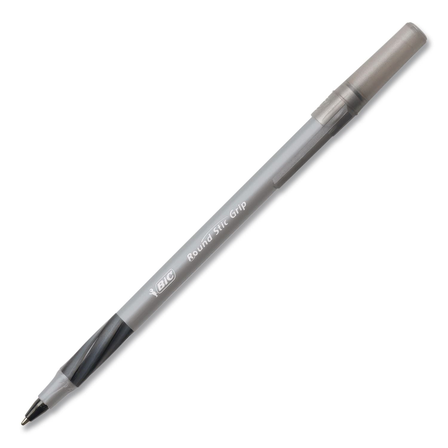 Round Stic Grip Xtra Comfort Ballpoint Pen, Easy-Glide System, Stick, Medium 1.2 Mm, Black Ink, Silver-Gray Barrel, Dozen