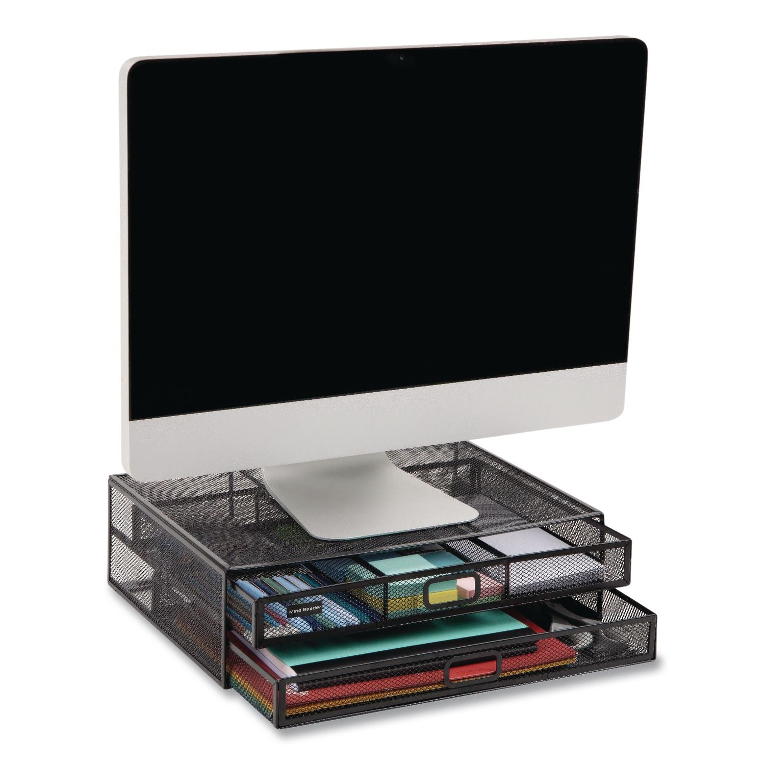 Two-Tier Metal Mesh Monitor Stand Laptop Riser, For 30" Monitors, 15.75 X 11.75 X 4.5, Black, Supports 30 Lb
