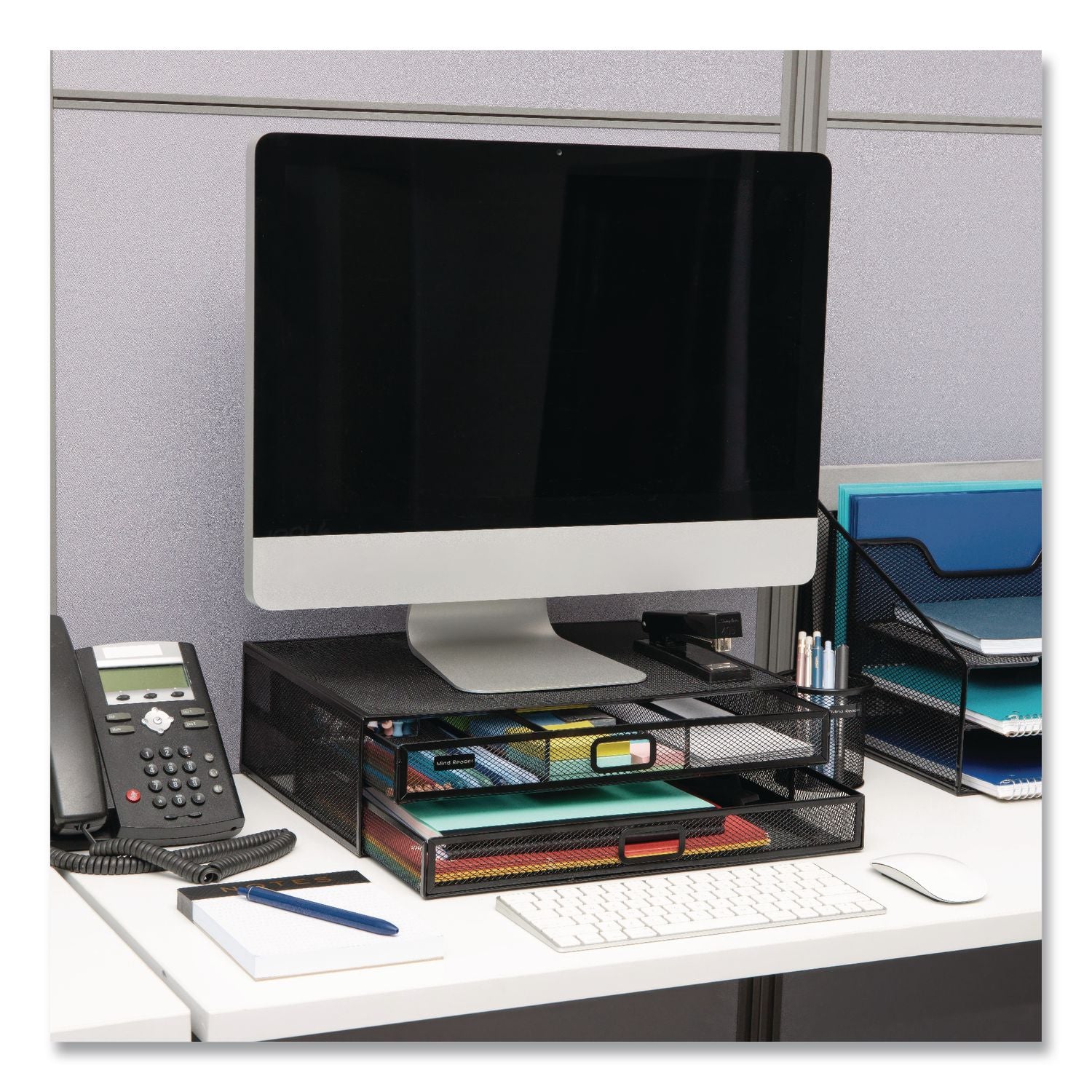 Two-Tier Metal Mesh Monitor Stand Laptop Riser, For 30" Monitors, 15.75 X 11.75 X 4.5, Black, Supports 30 Lb
