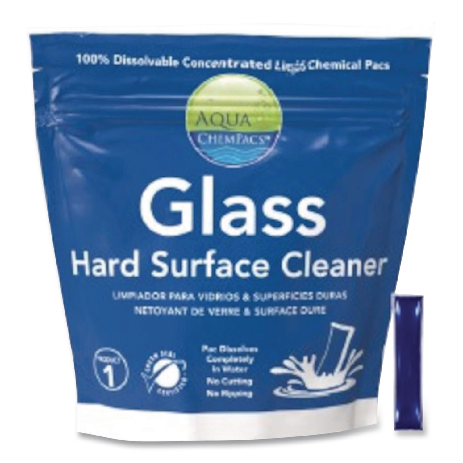 Glass Hard Surface Cleaner, 20 Chempacs/Pack, 12 Packs/Carton