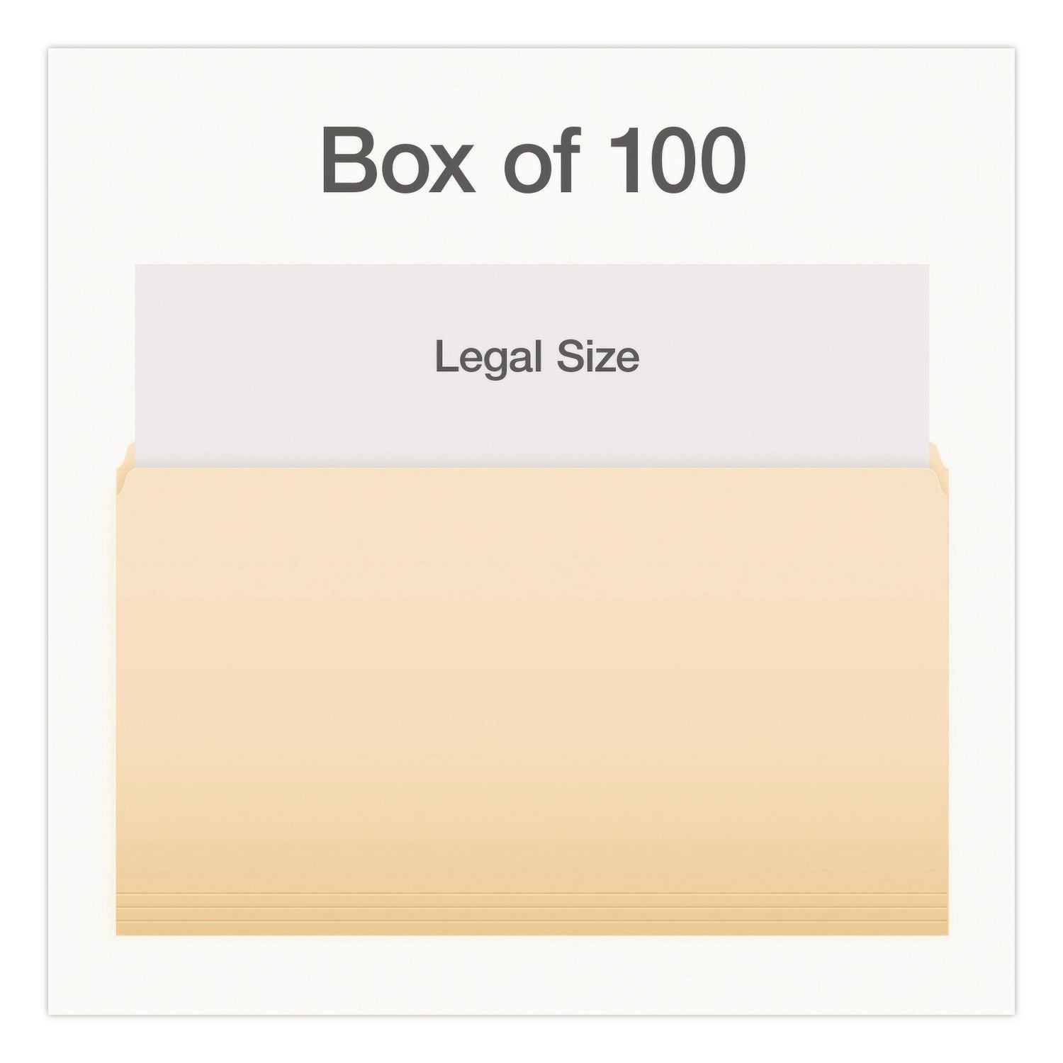 Manila File Folders, Straight Tabs, Legal Size, 0.75" Expansion, Manila, 100/Box