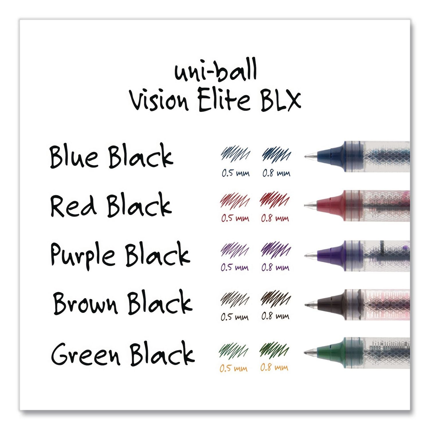 VISION ELITE BLX Series Rollerball Pen, Stick, Bold 0.8 Mm, Blue-Infused Black Ink, White/Blue/Clear Barrel, Dozen