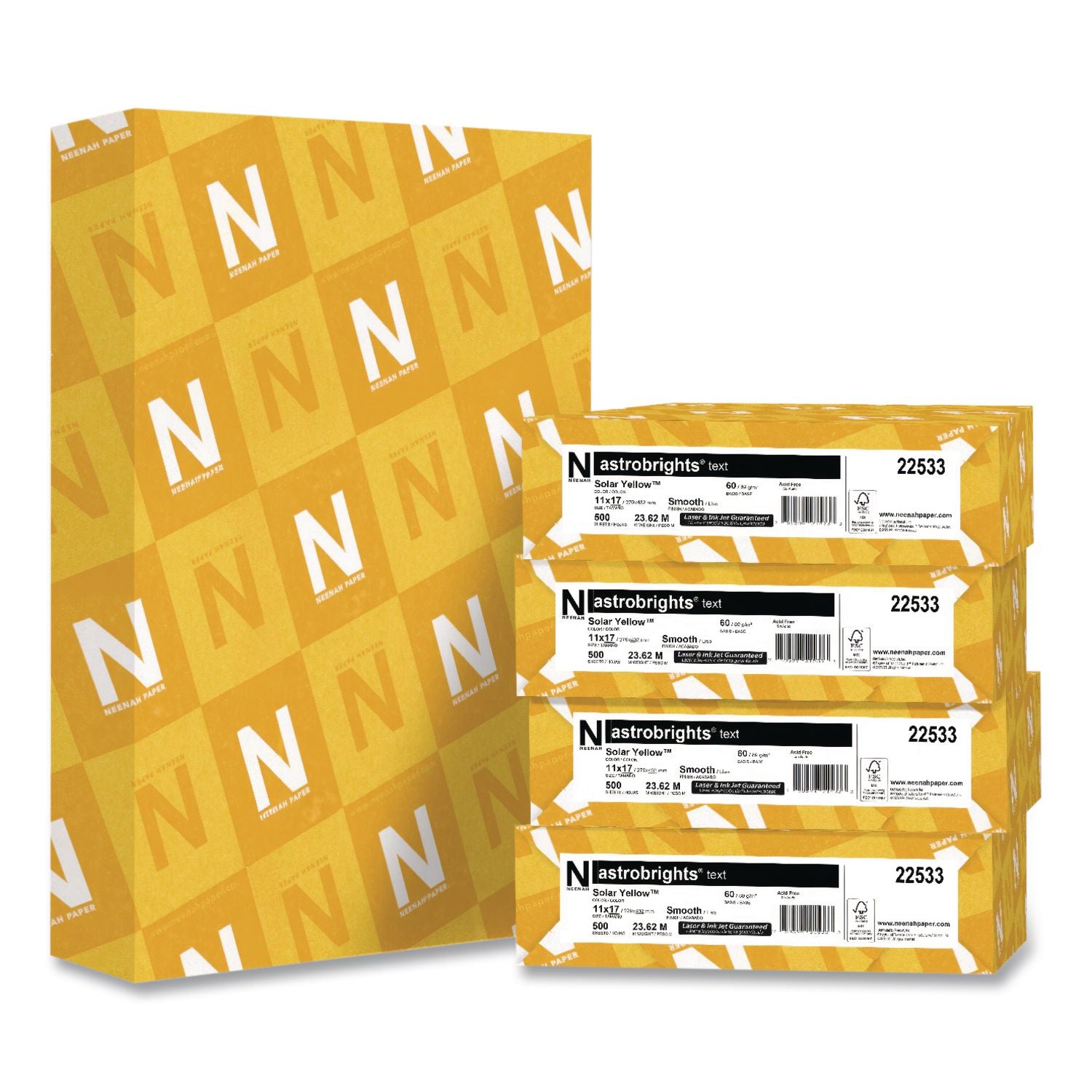 Color Paper, 24 Lb Bond Weight, 11 X 17, Solar Yellow, 500/Ream, 5 Reams/Carton