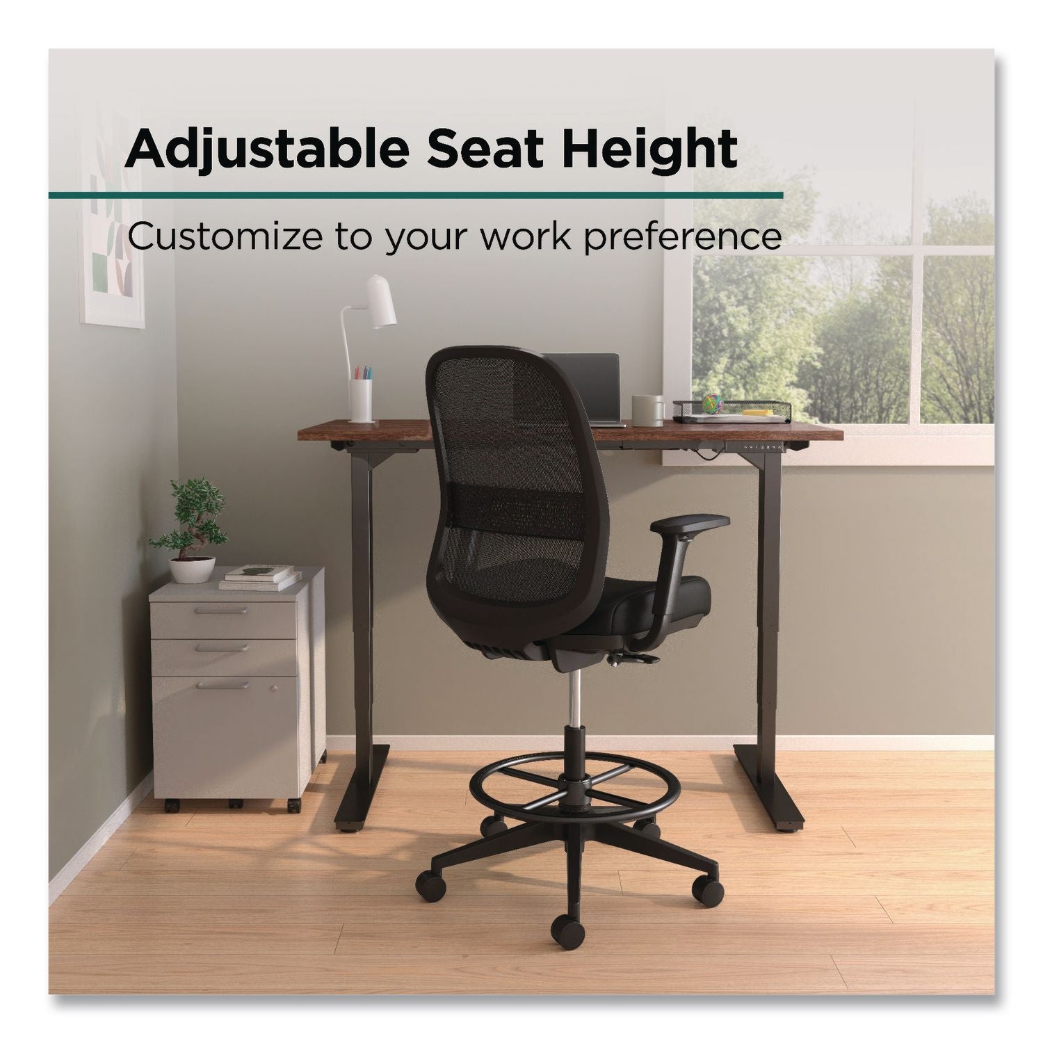 Bedford Task Stool, Supports Up To 275 Lb, 26.5 X 33.6 Seat Height, Black Seat, Black Back, Black Base