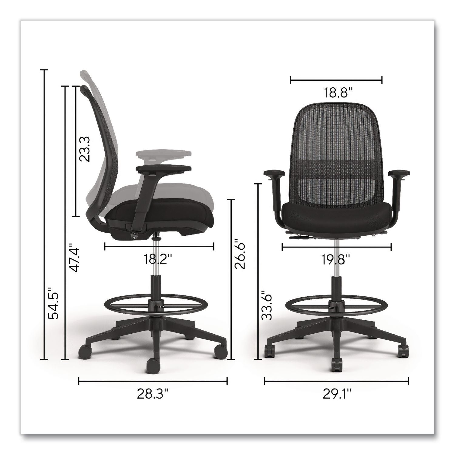 Bedford Task Stool, Supports Up To 275 Lb, 26.5 X 33.6 Seat Height, Black Seat, Black Back, Black Base